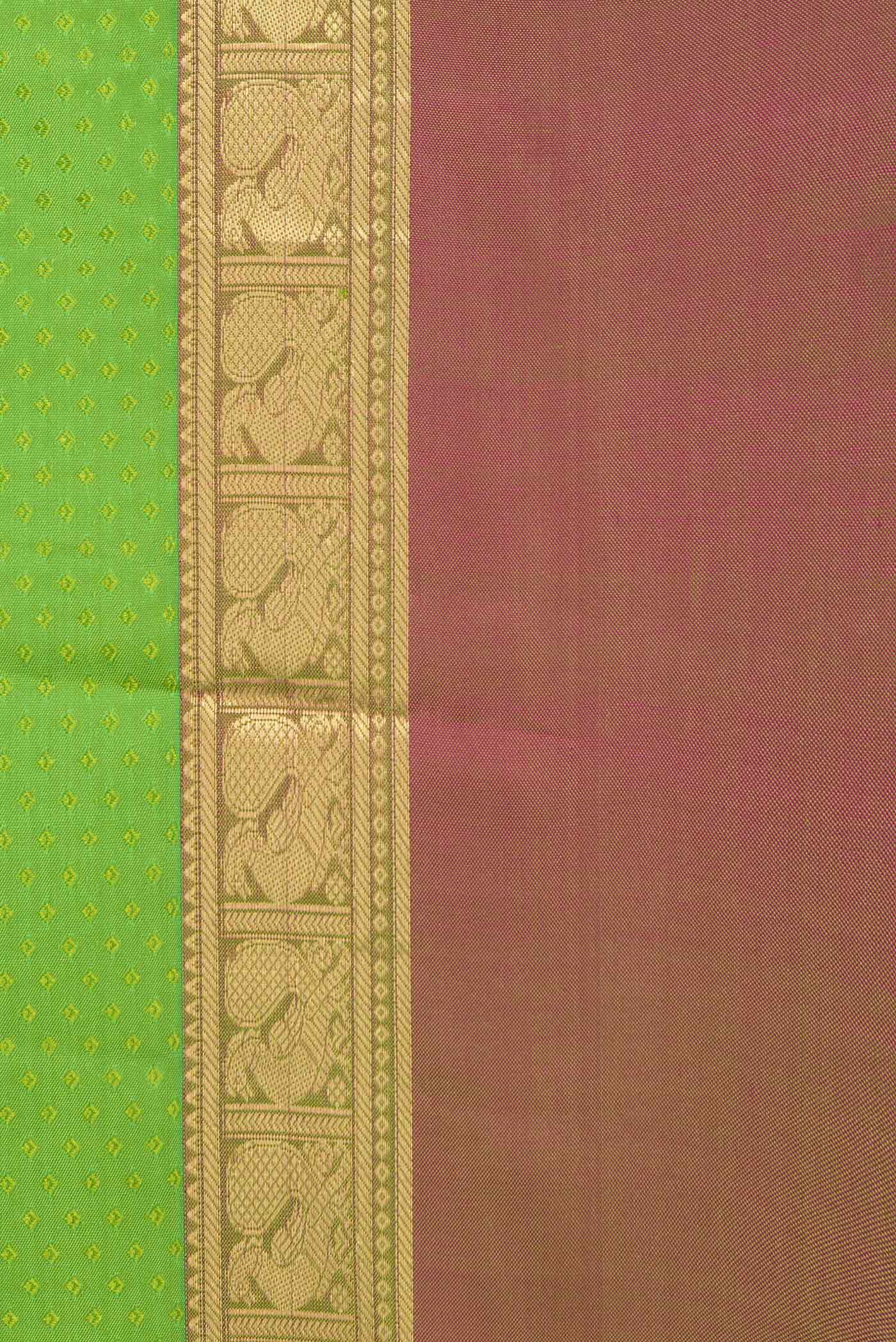 Parrot Green Dual Tone Kanjivaram Saree - Image 3