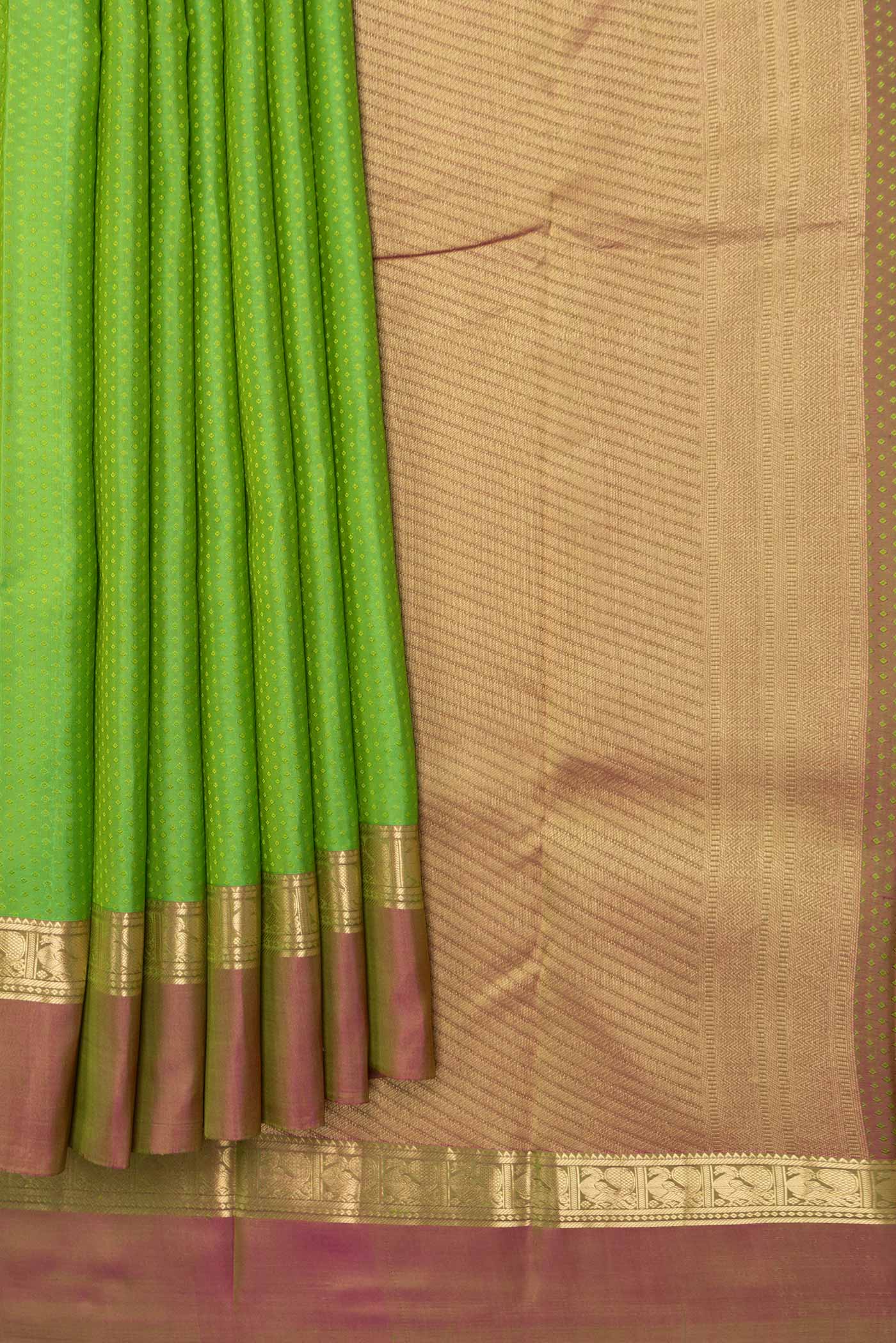 Parrot Green Dual Tone Kanjivaram Saree - Image 4