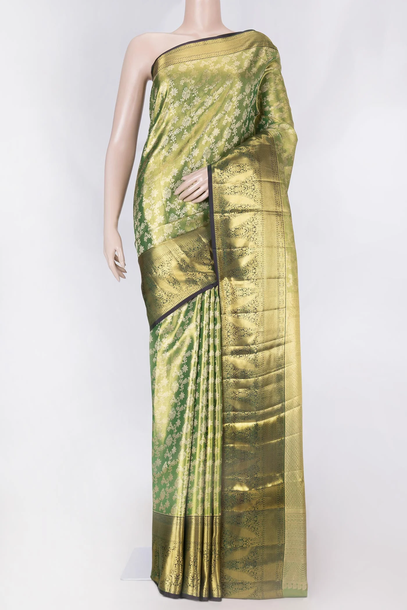 Green with Gold Color Kanchipuram Tissue Silk Saree