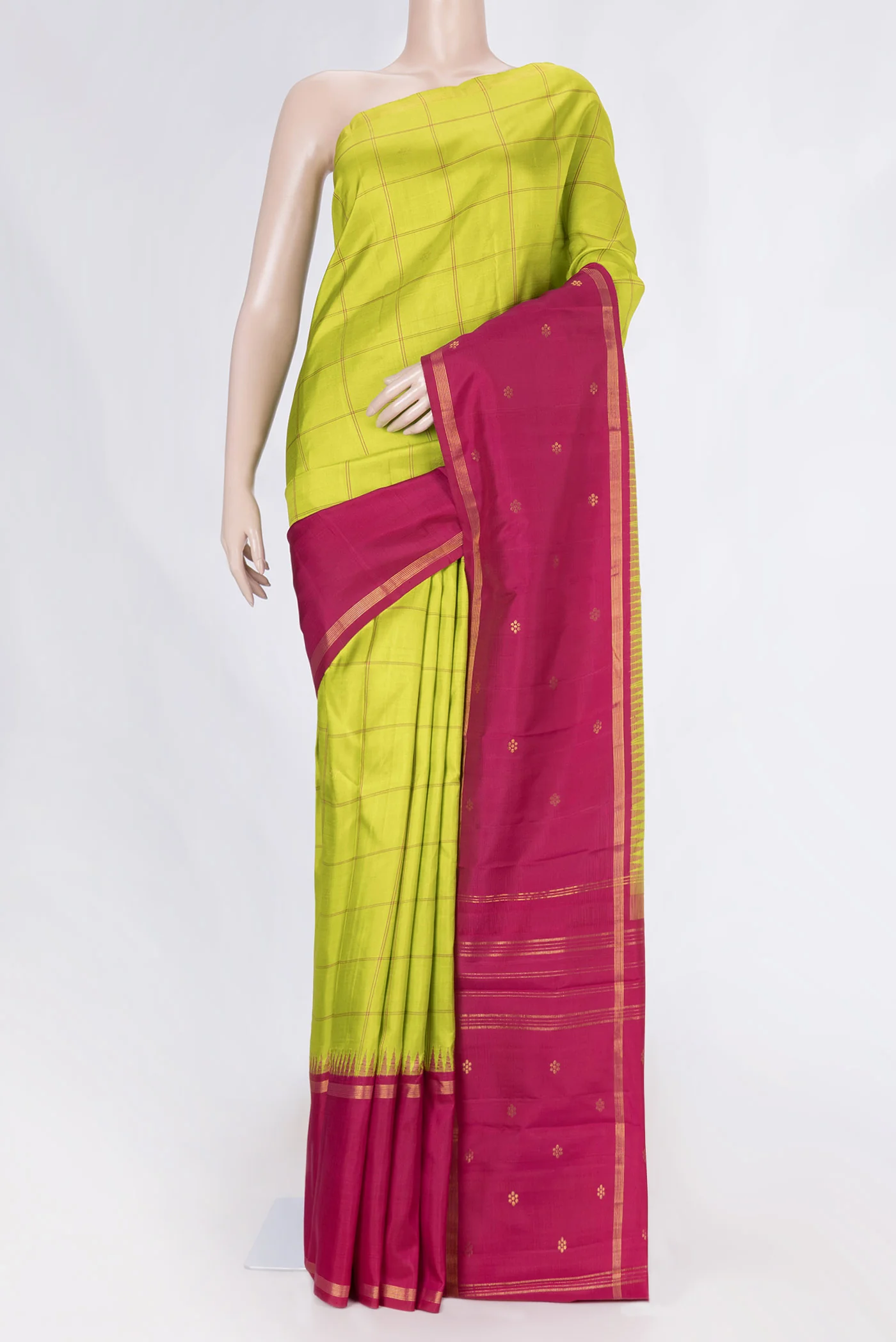 Parrot Green Dual Tone Kanchipuram Saree