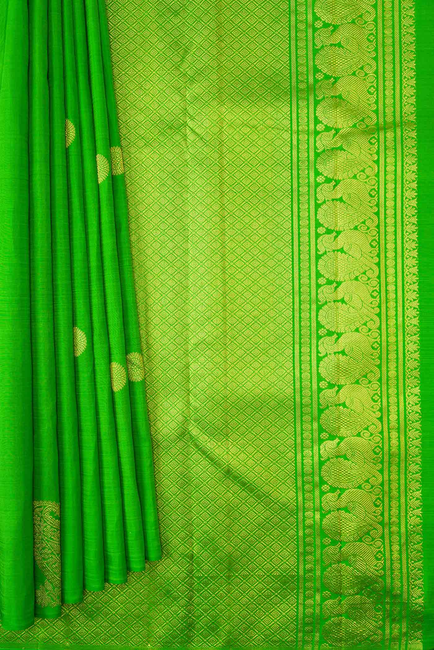 Parrot Green Dual Tone Kanjivaram Silk Saree - Image 4