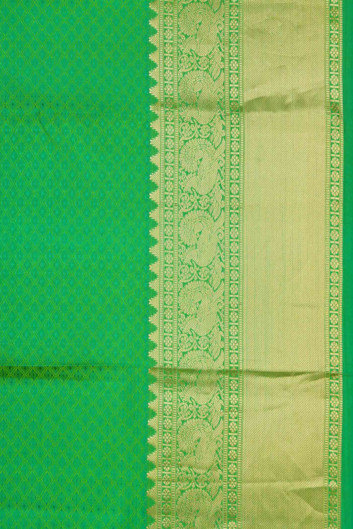 Parrot Green Dual Tone Kanchipuram Silk Saree - Image 3