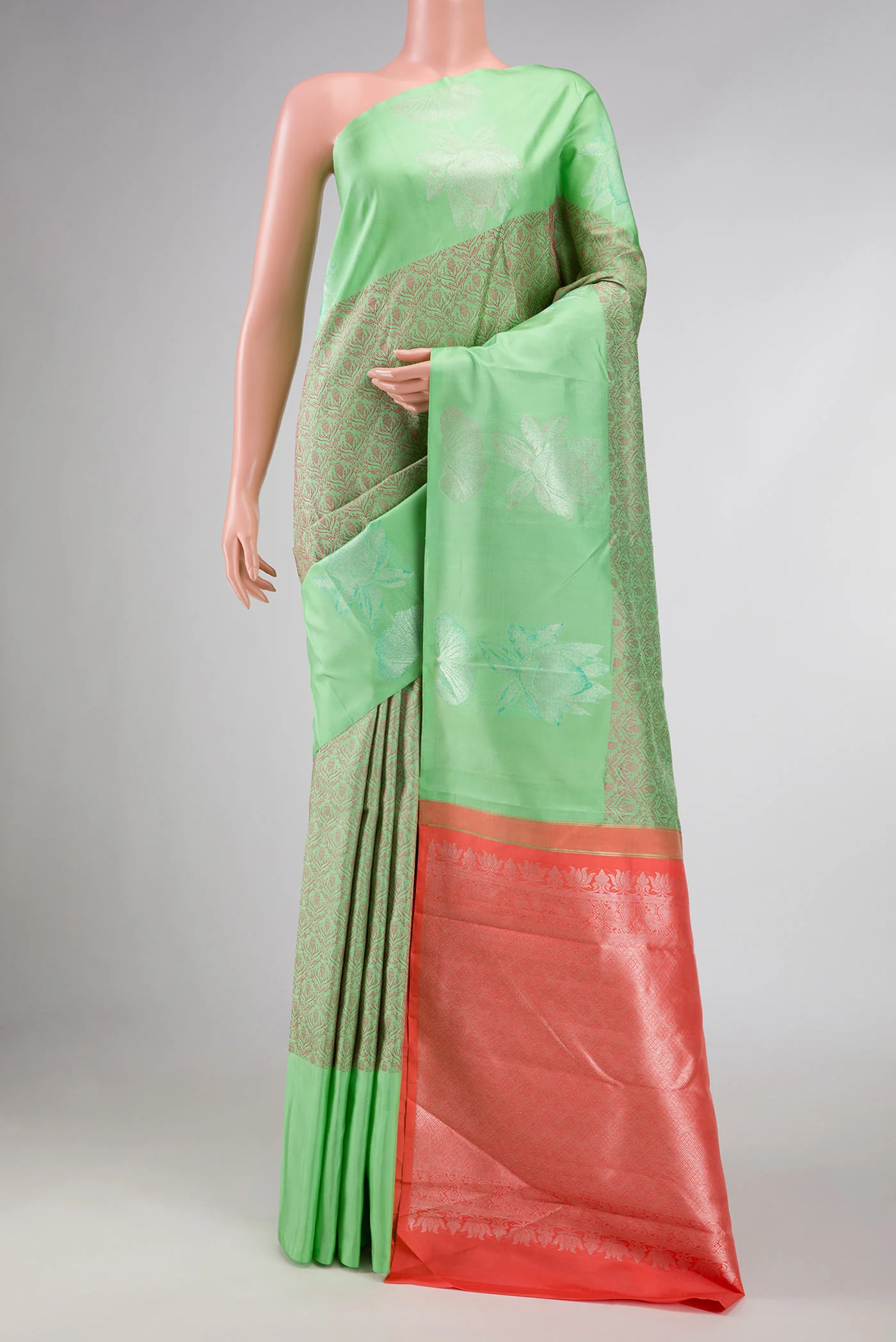 Parrot Green Dual Tone Kanjivaram Silk Saree
