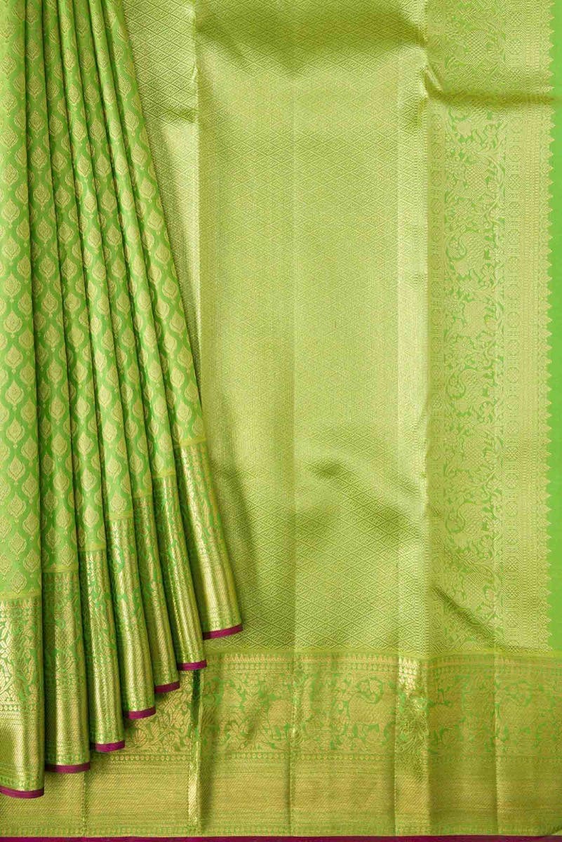 Parrot Green Dual Tone Kanchipuram Silk Saree - Image 2