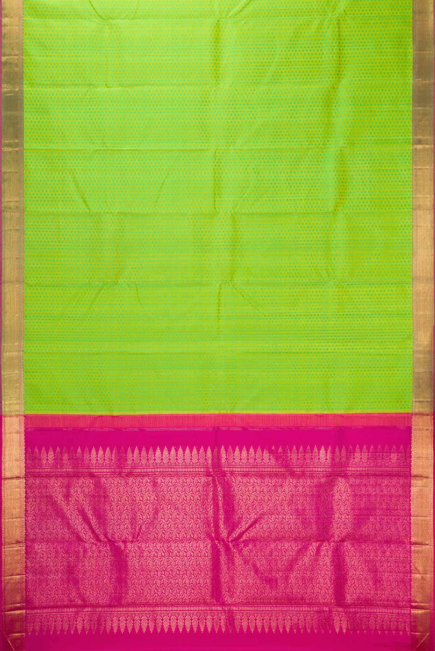 Pure Silk Pure Zari Parrot Green Dual Tone Kanjivaram Saree - Image 4