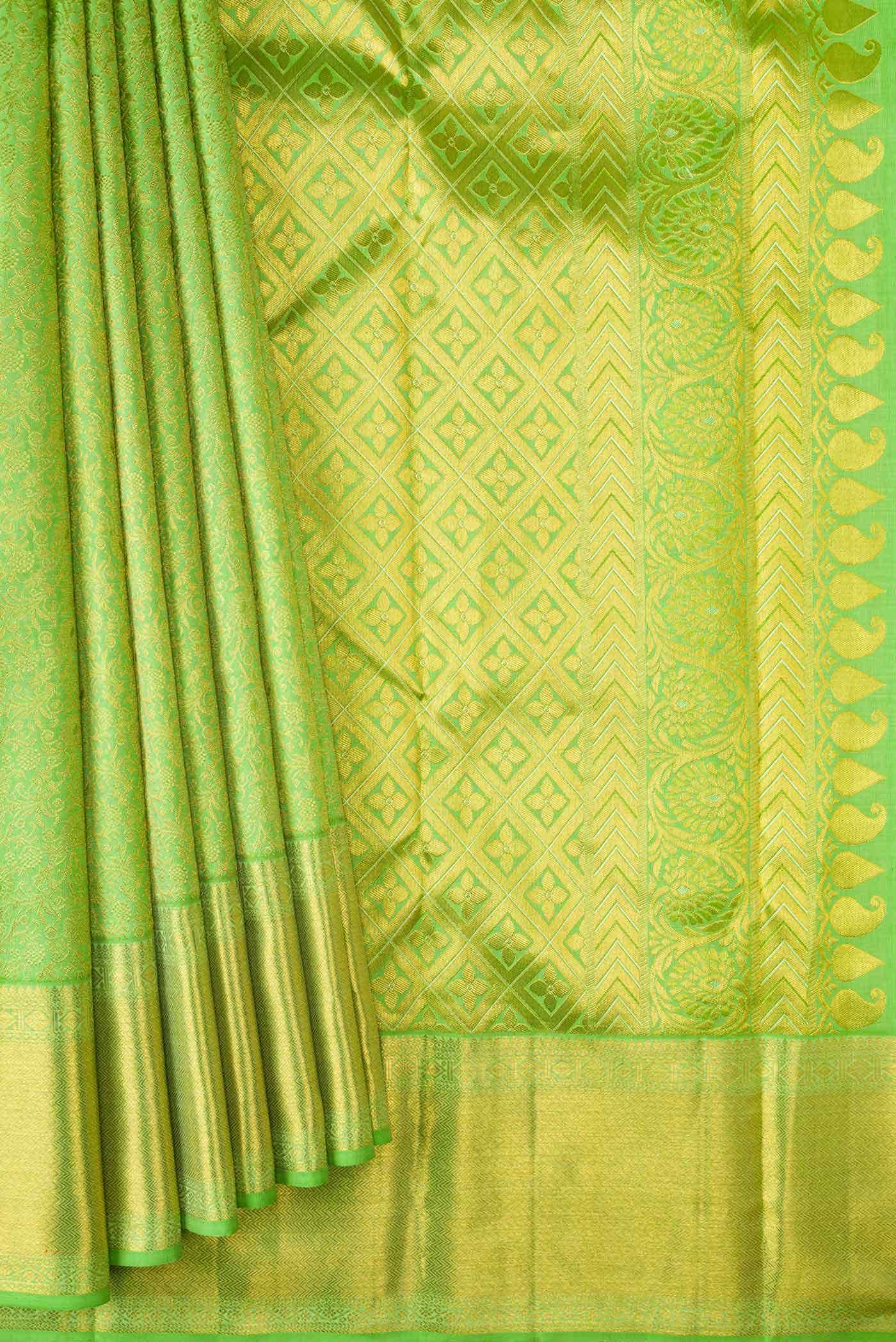 Parrot Green Dual Tone Kanchipuram Silk Saree - Image 2