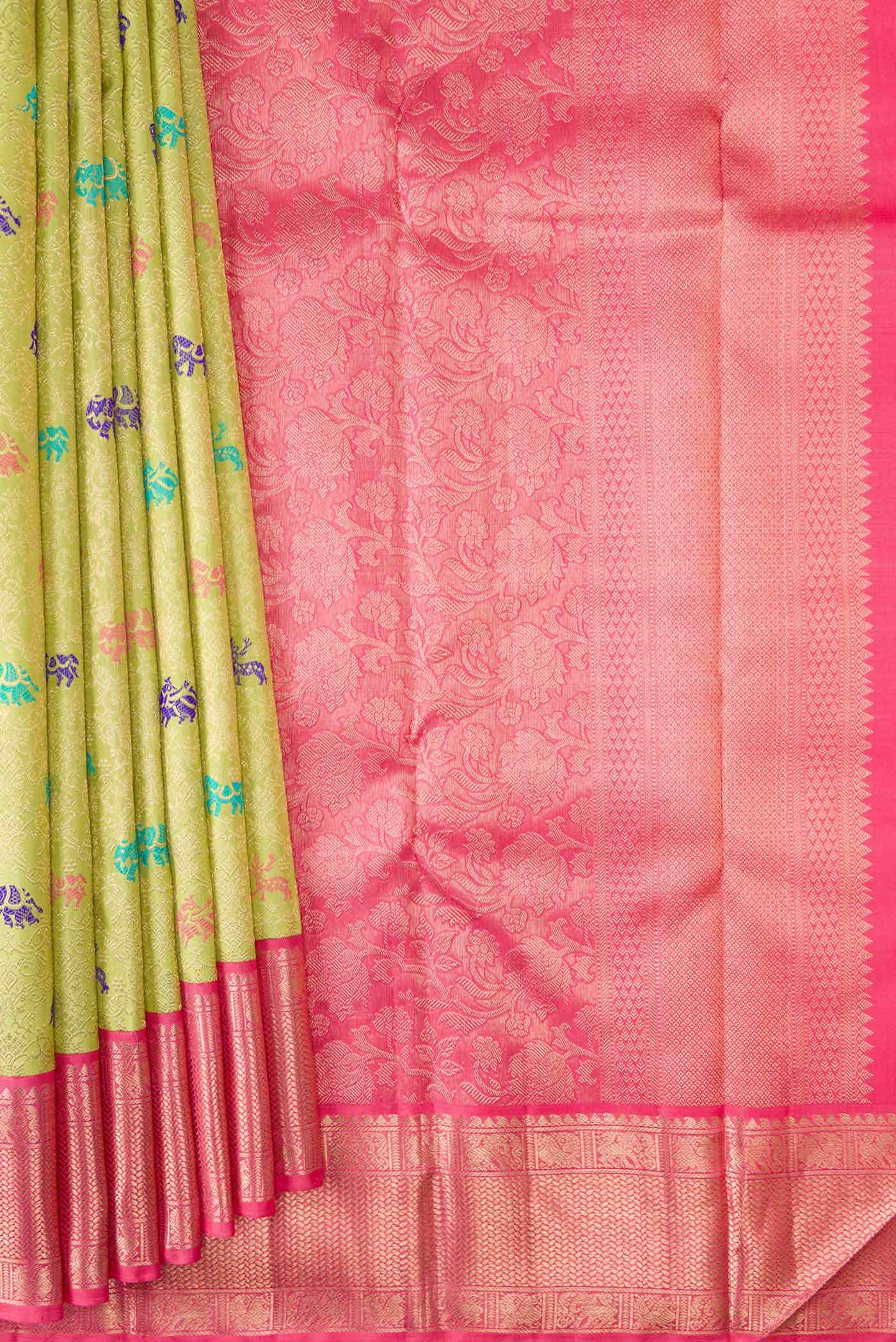 Parrot Green Dual Tone Kanchipuram Silk Saree - Image 2