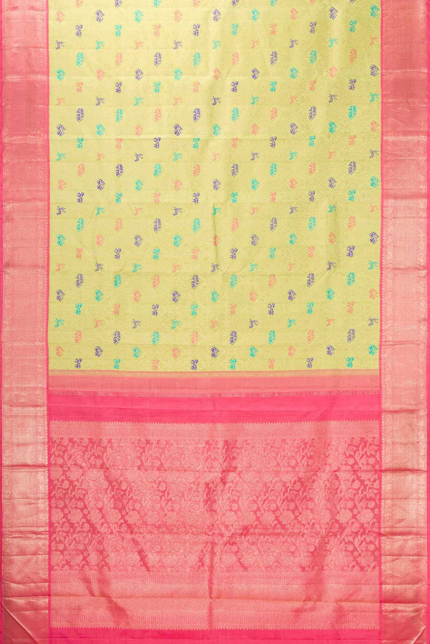 Parrot Green Dual Tone Kanchipuram Silk Saree - Image 4