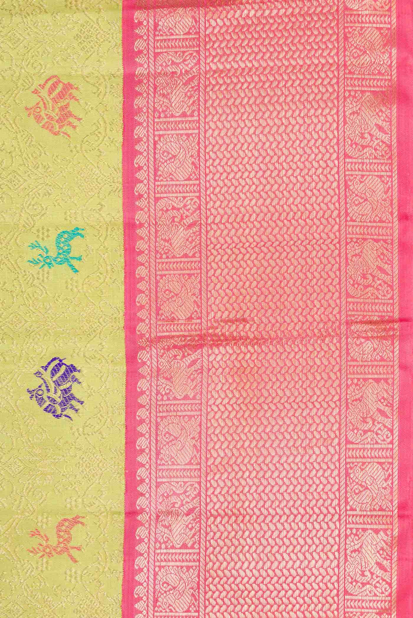 Parrot Green Dual Tone Kanchipuram Silk Saree - Image 6