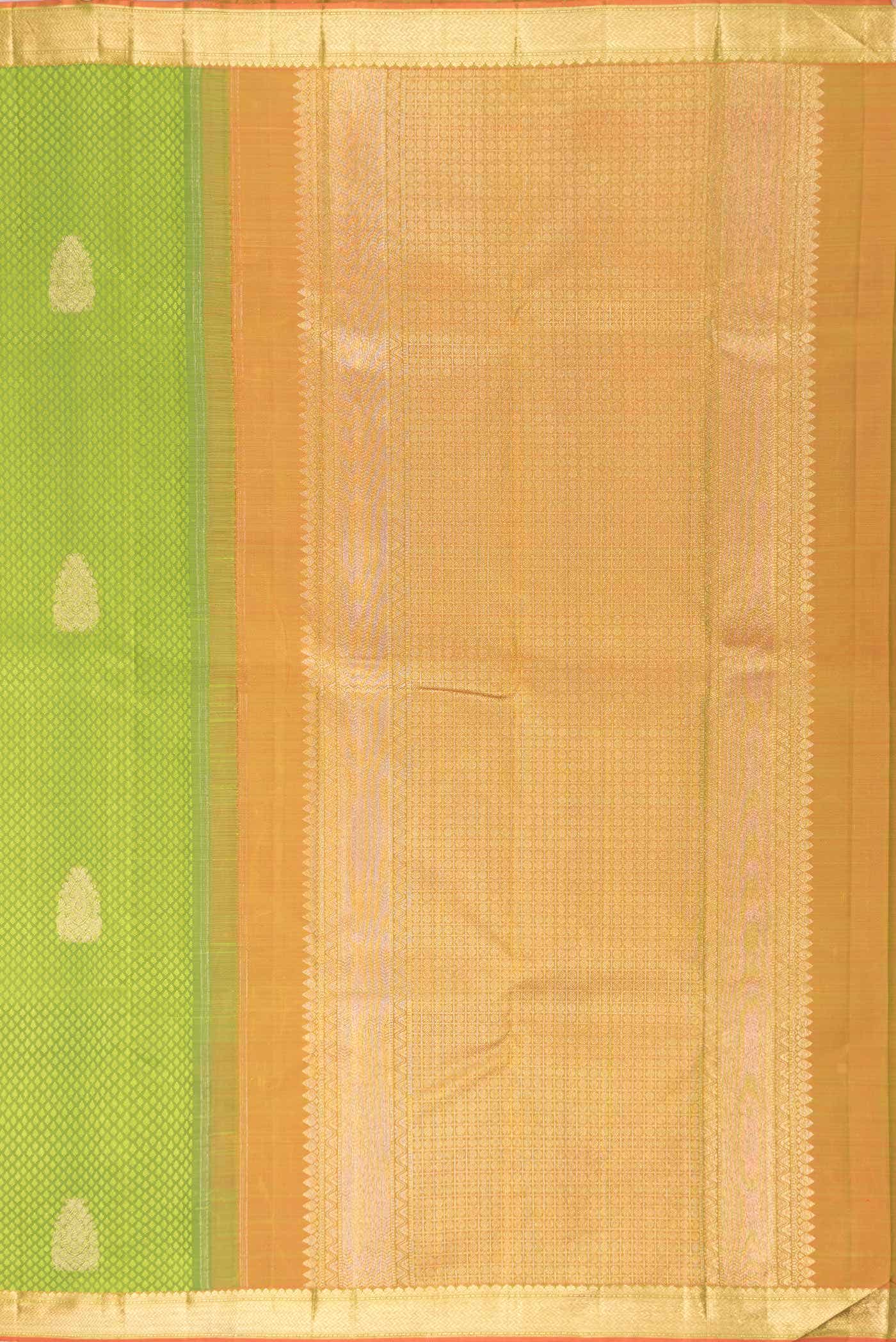 Pure Silk Pure Zari Parrot Green Dual Tone Kanjivaram Saree - Image 5