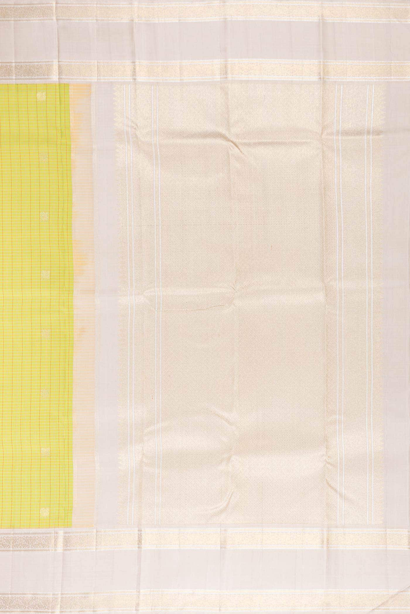 Pure Silk Pure Zari Parrot Green Dual Tone Kanchipuram Saree - Image 5