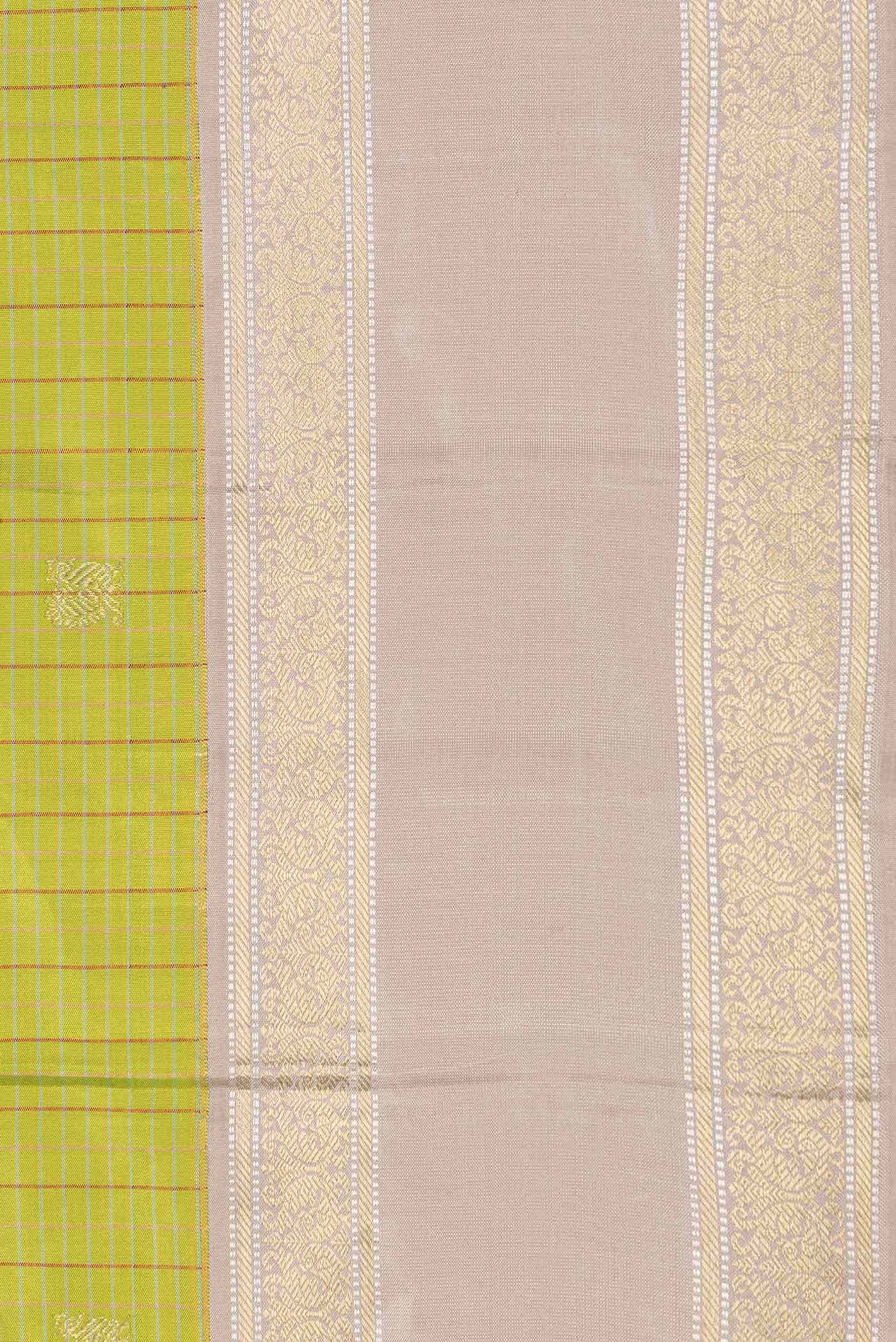 Pure Silk Pure Zari Parrot Green Dual Tone Kanchipuram Saree - Image 6