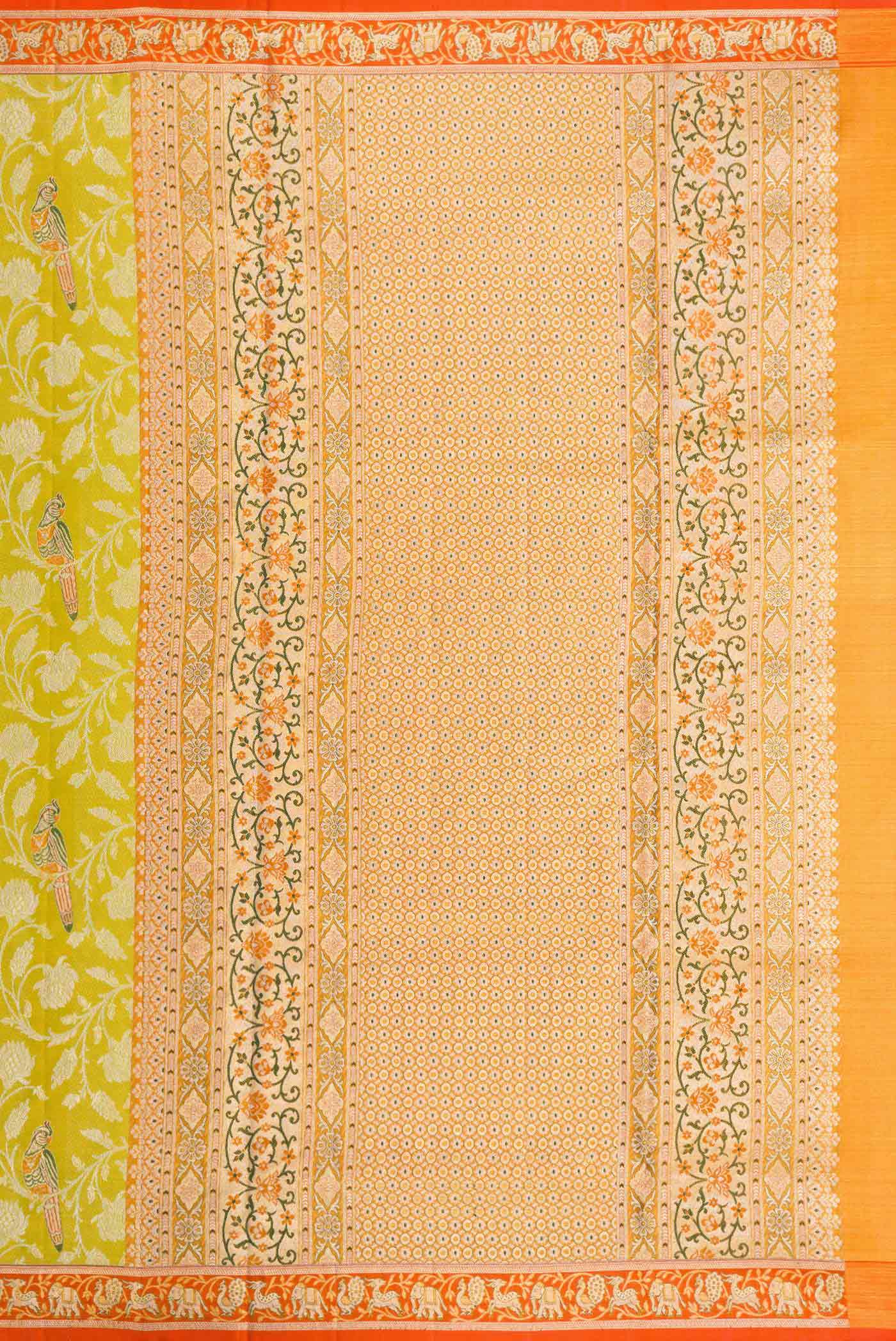 Parrot Green Dual Tone Kanchipuram Tissue Silk Saree - Image 7