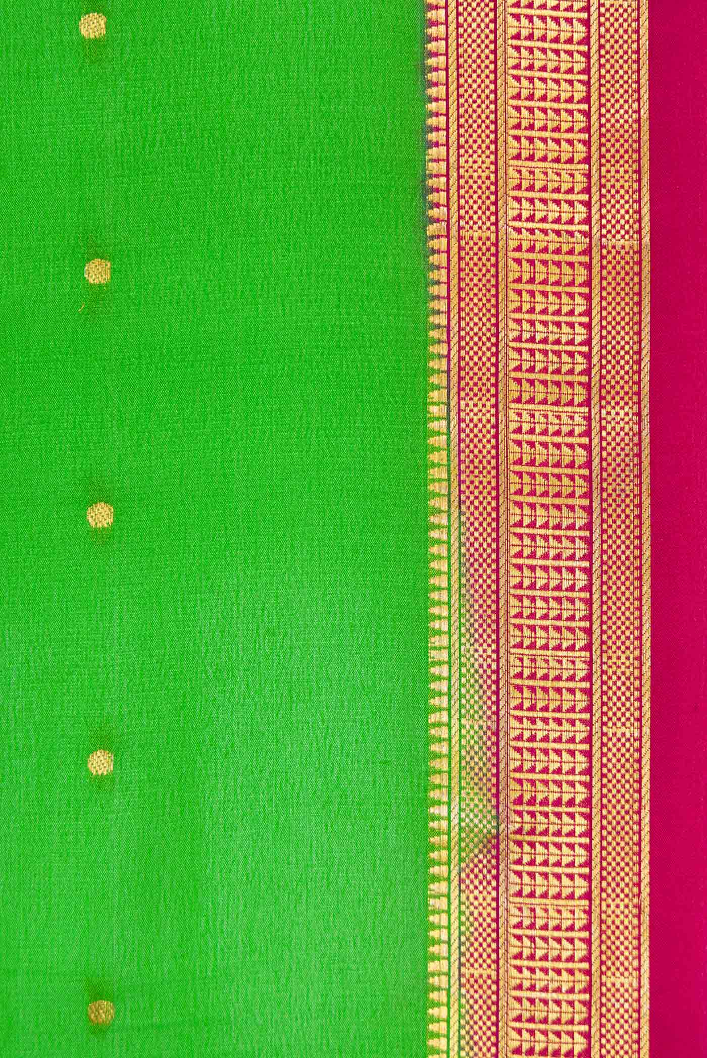 Parrot Green Dual Tone Mysore Crepe Saree - Image 3