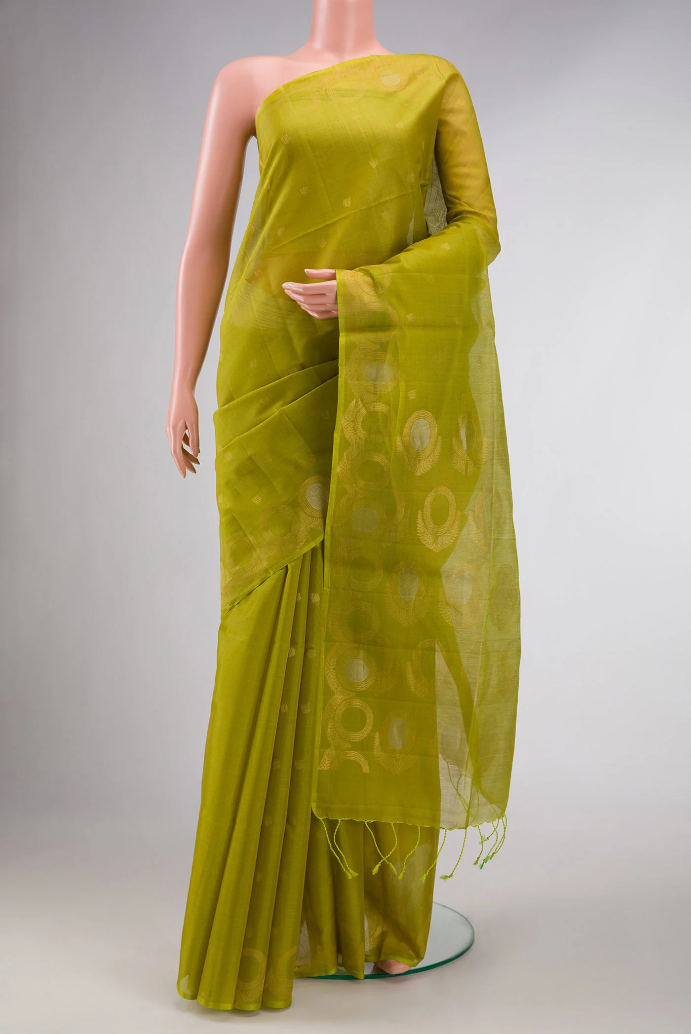 Parrot Green Dual Tone Silk Cotton Saree
