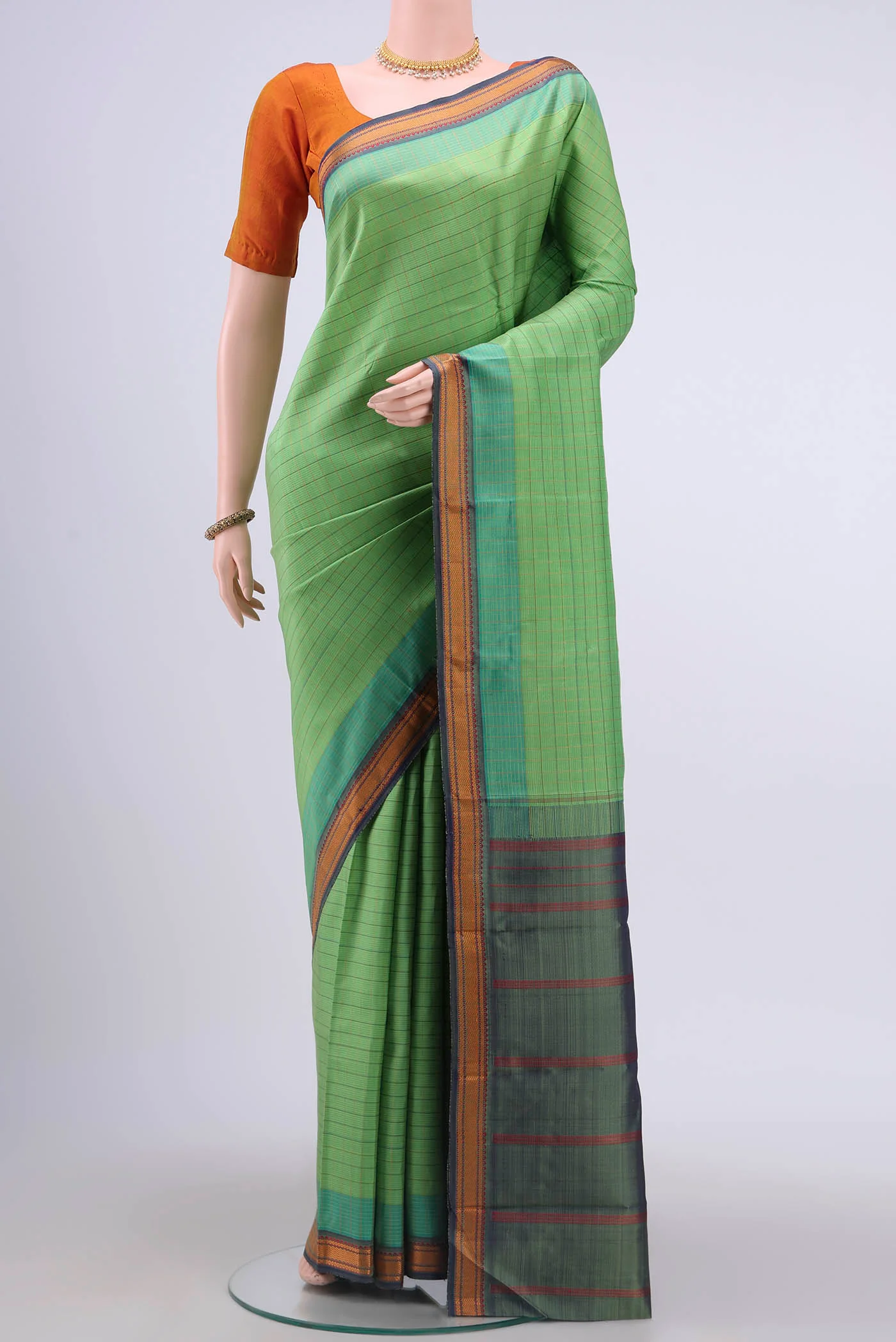 Parrot Green Kanjivaram Silk Saree