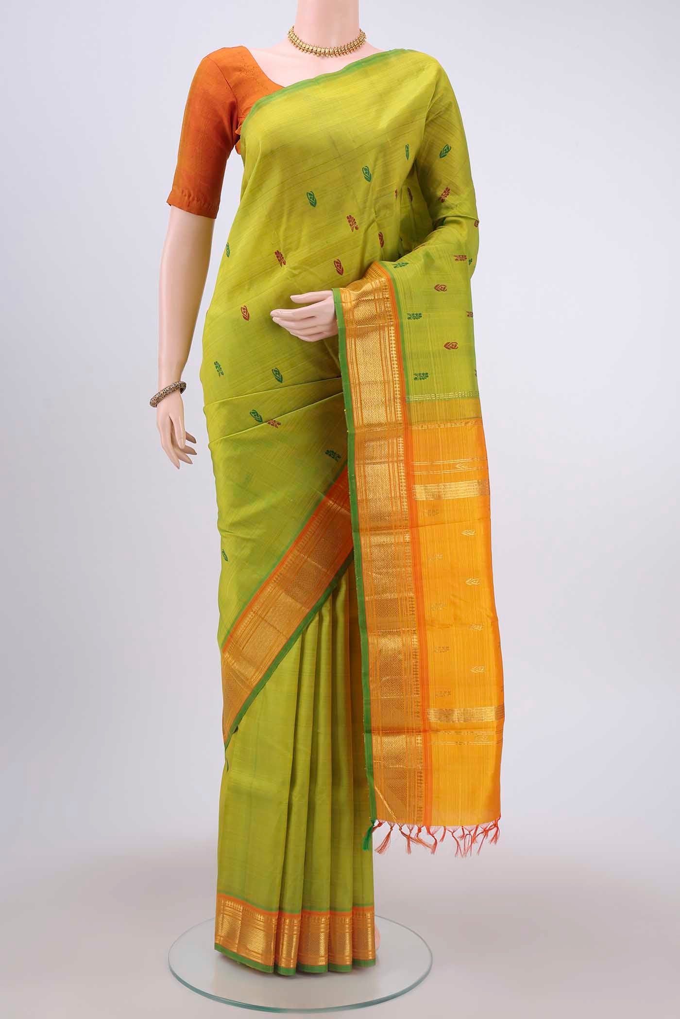 Parrot Green Kanchipuram Silk Saree