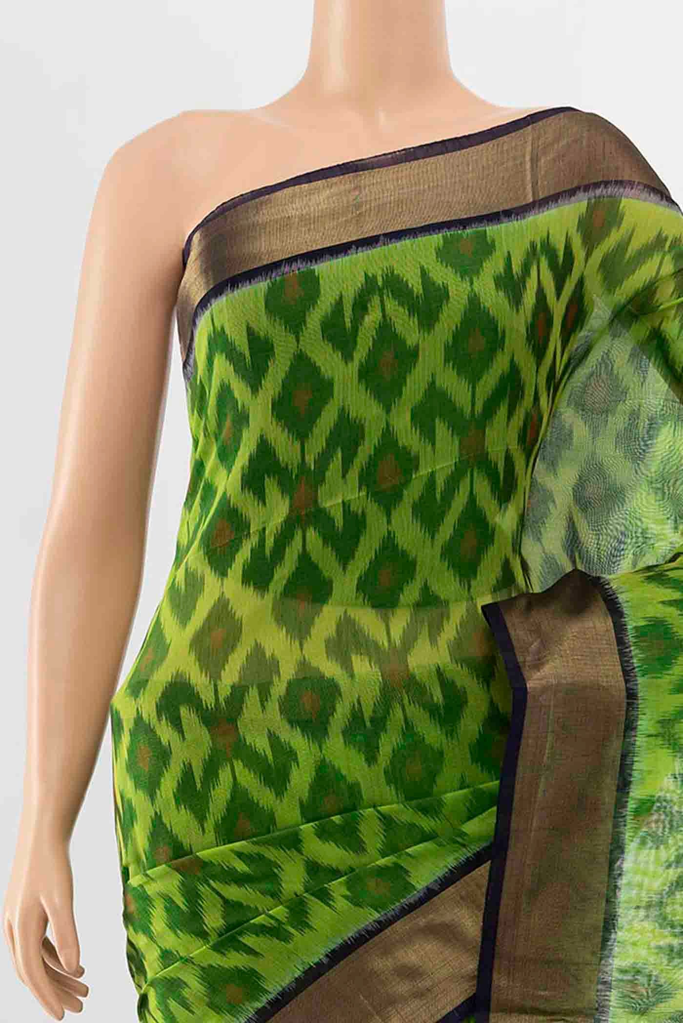 Parrot Green Kora Cotton Saree - Image 2