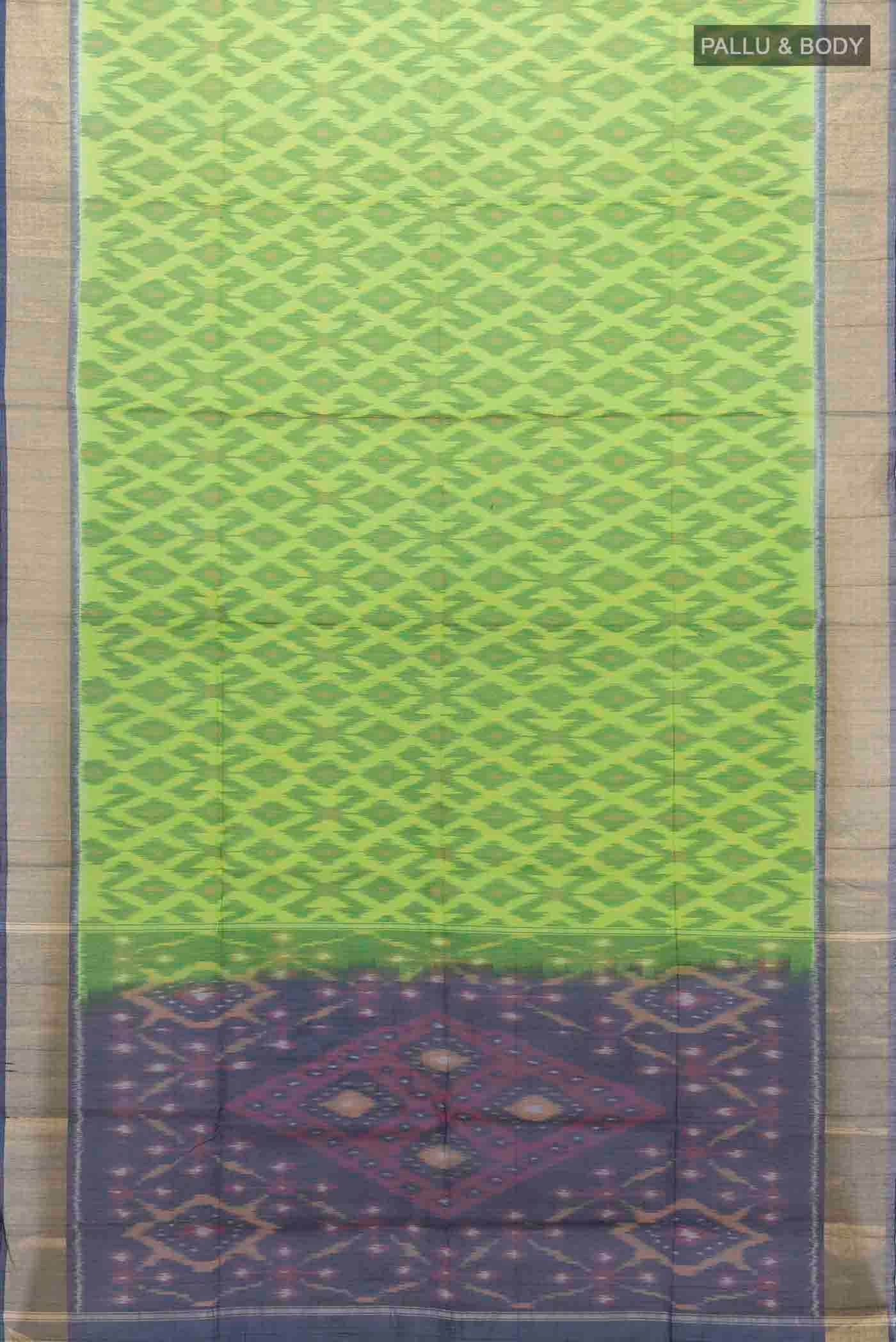 Parrot Green Kora Cotton Saree - Image 5
