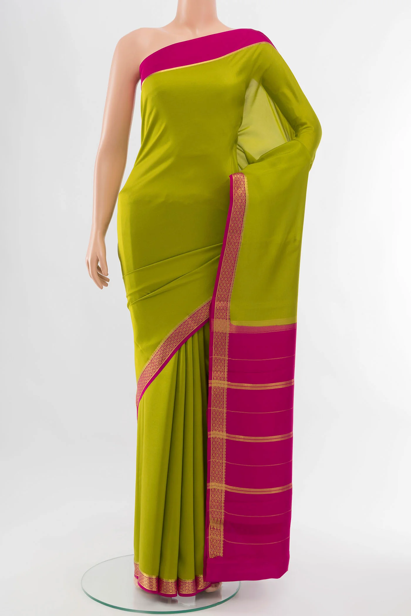Parrot Green Mysore Crepe Saree