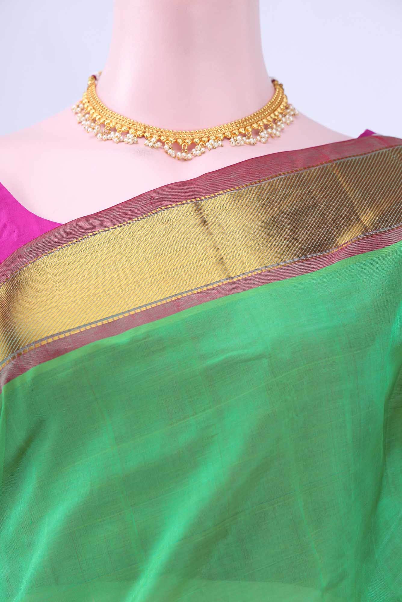 Parrot Green Silk Cotton Saree - Image 2