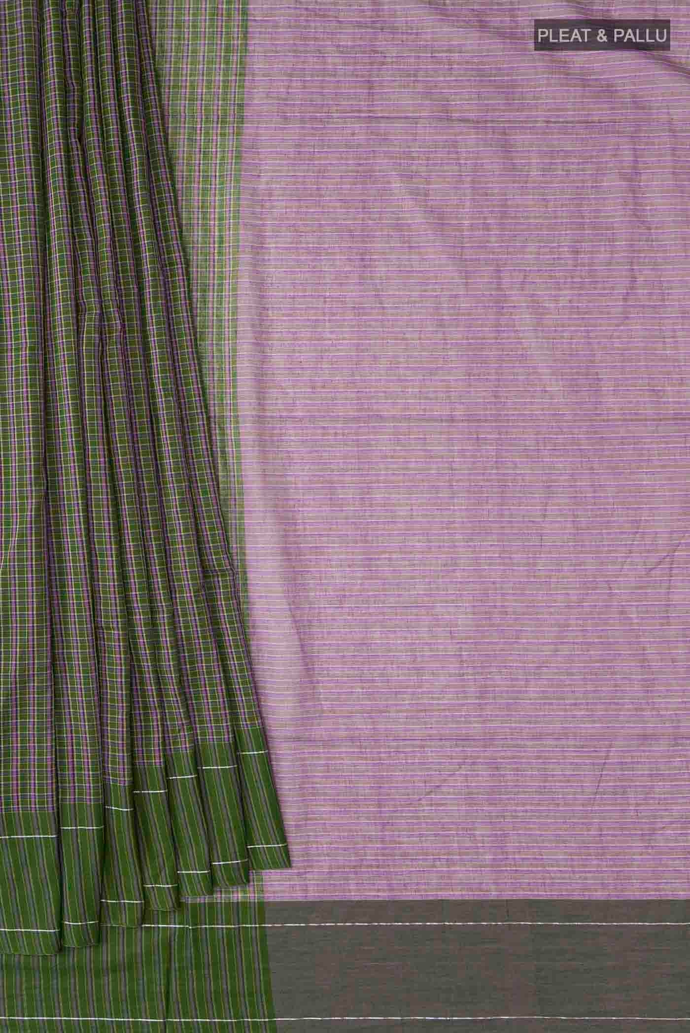 Patang-Dark Green Cotton Saree - Image 2