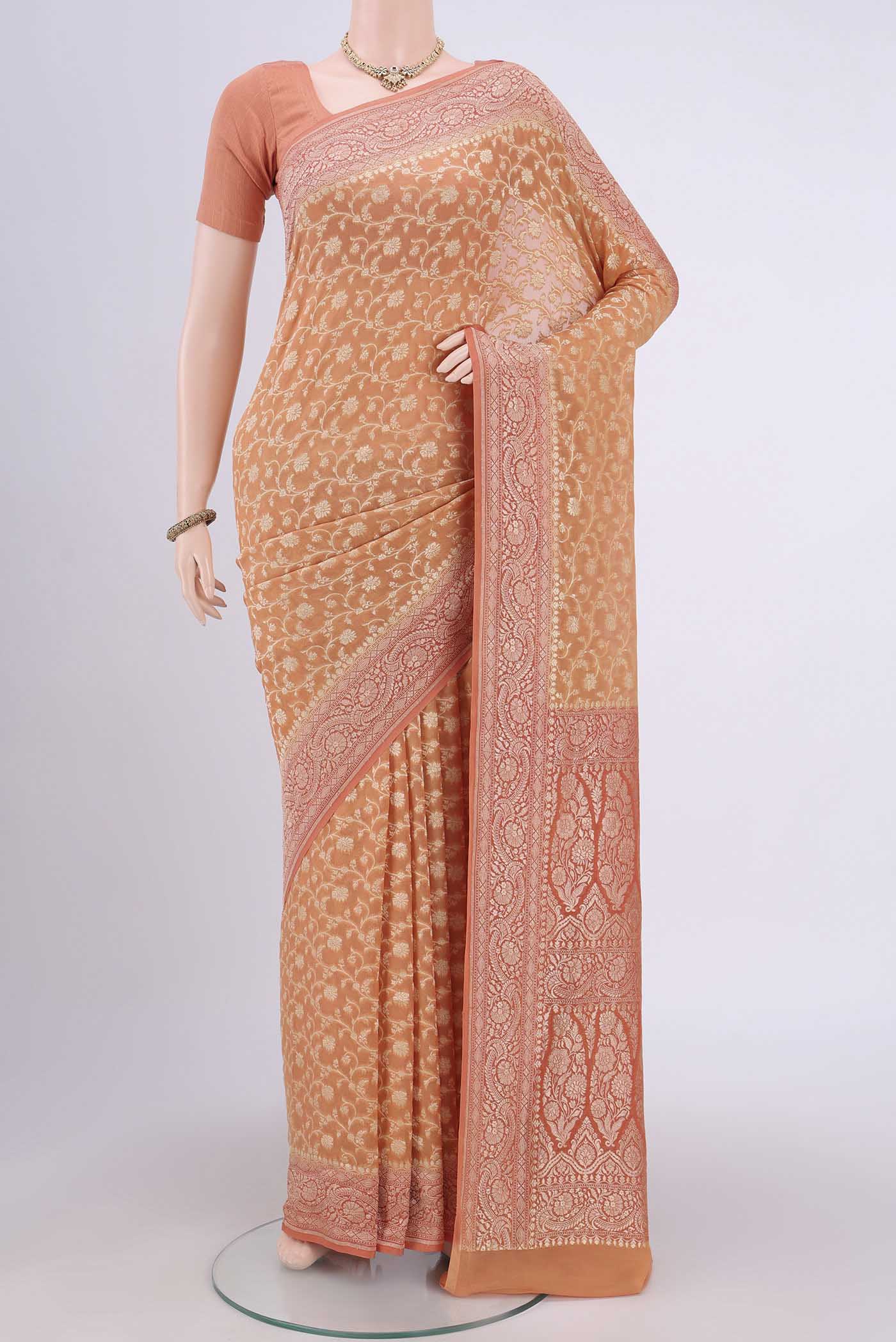 Peach Banarasi Georgette Saree