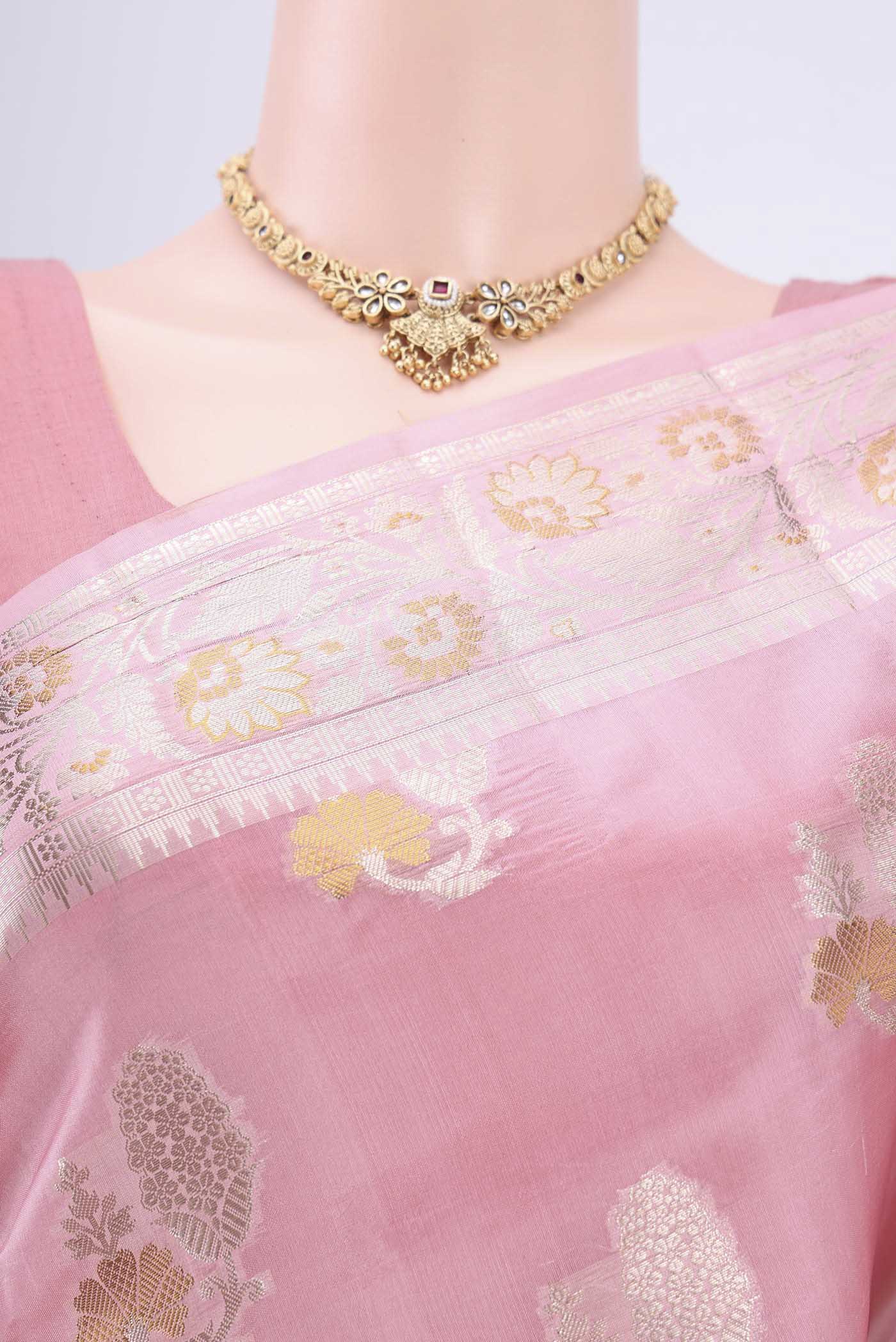 Rose pink Banarasi Raw Silk Saree - Image 2