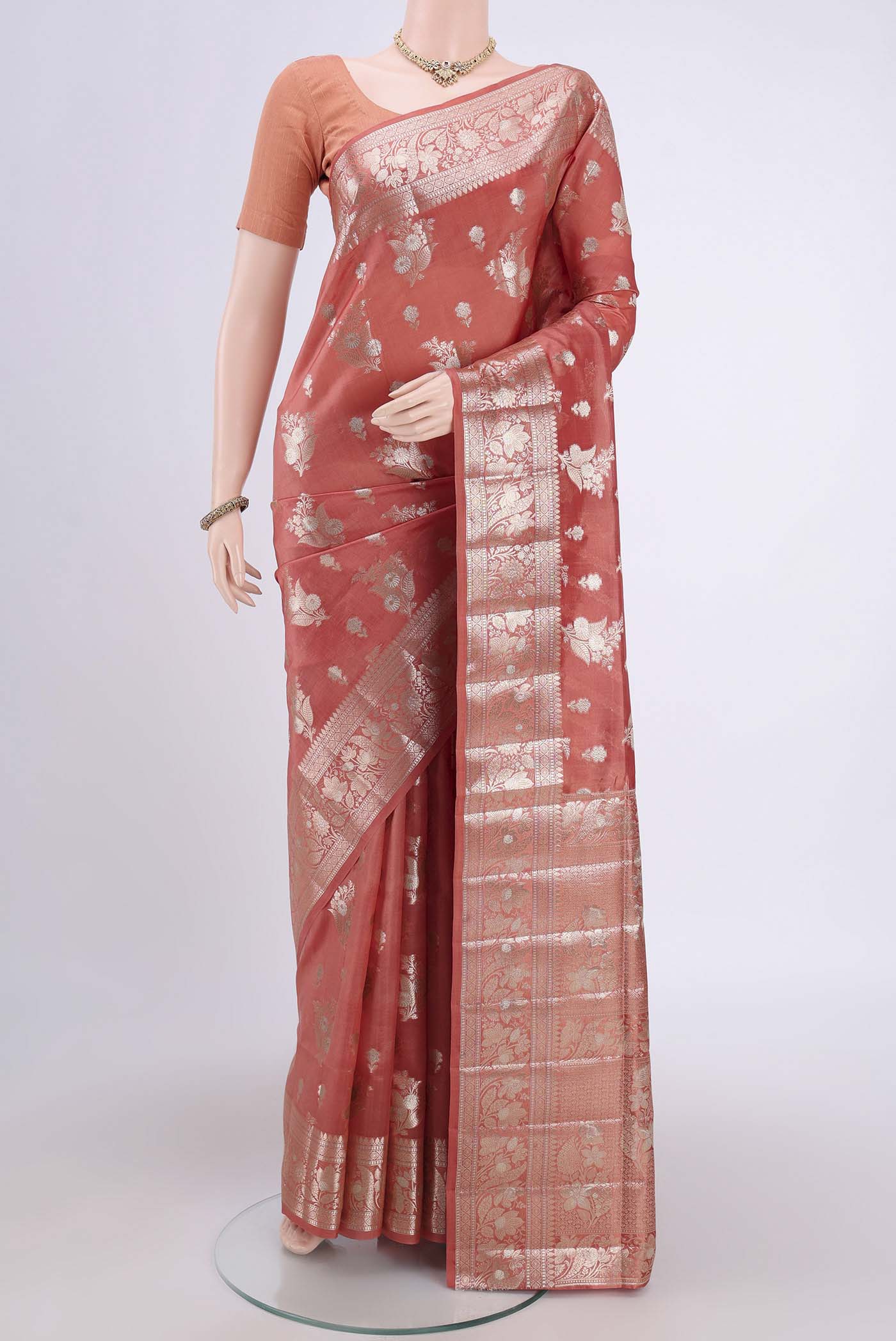 Peach Banarasi Raw Silk Saree