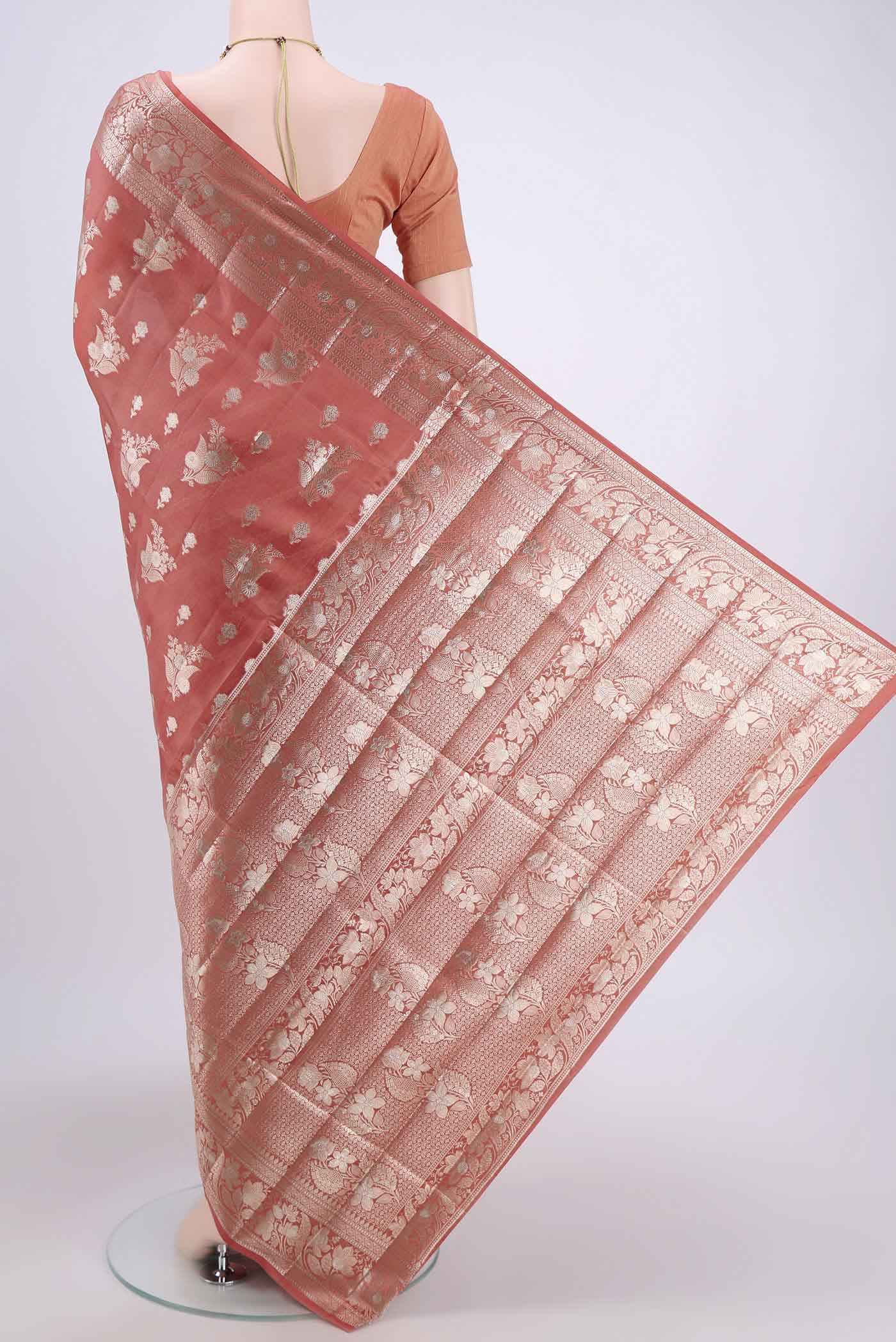 Peach Banarasi Raw Silk Saree - Image 3