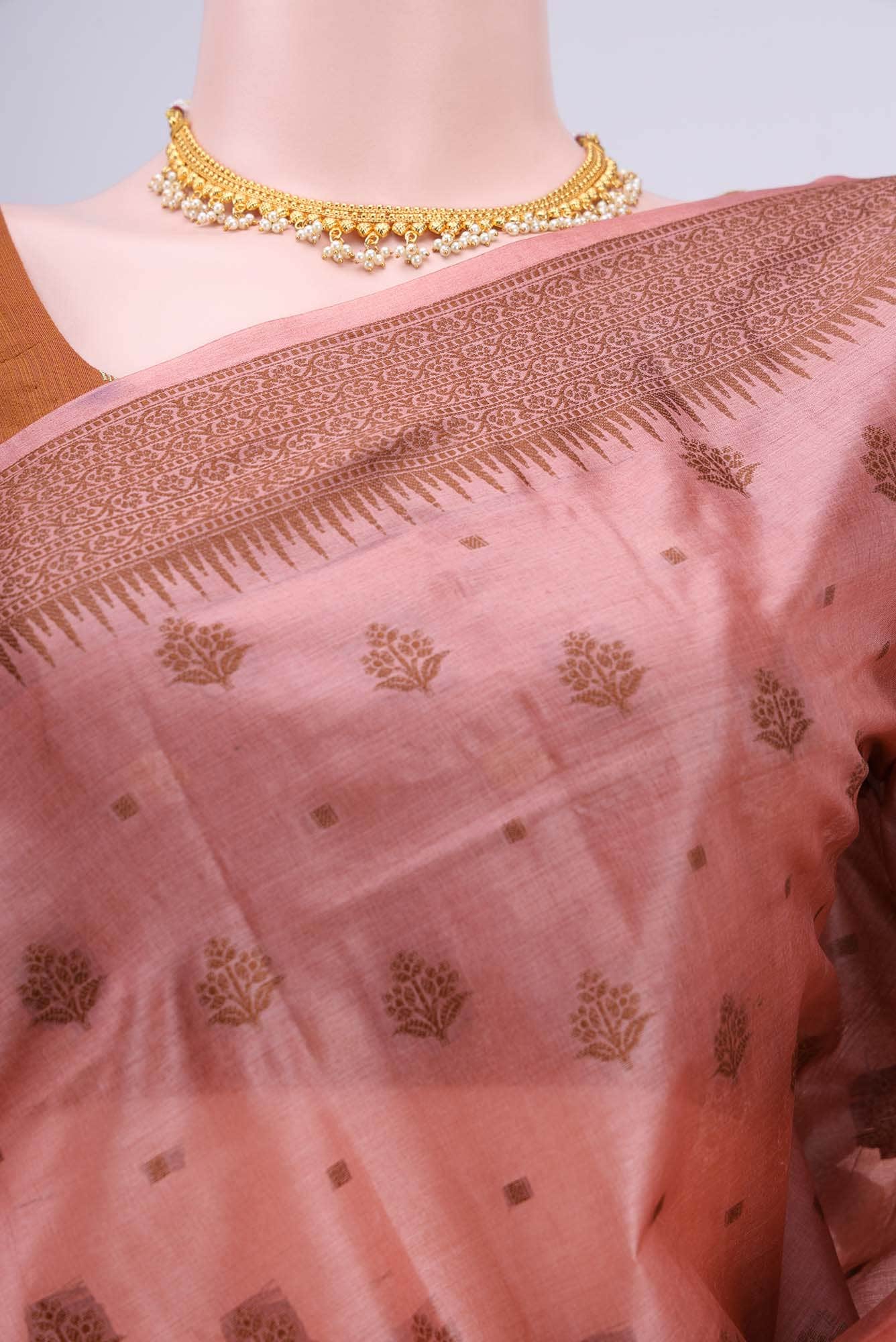 Peach Banarasi Raw Silk Saree - Image 3