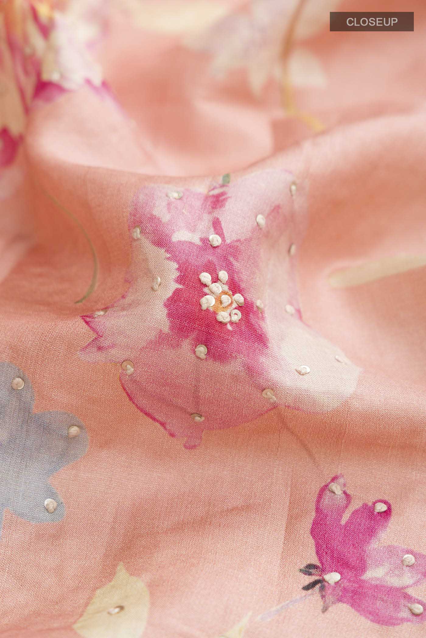 Peach Bhagalpuri Tussar Silk Saree - Image 2