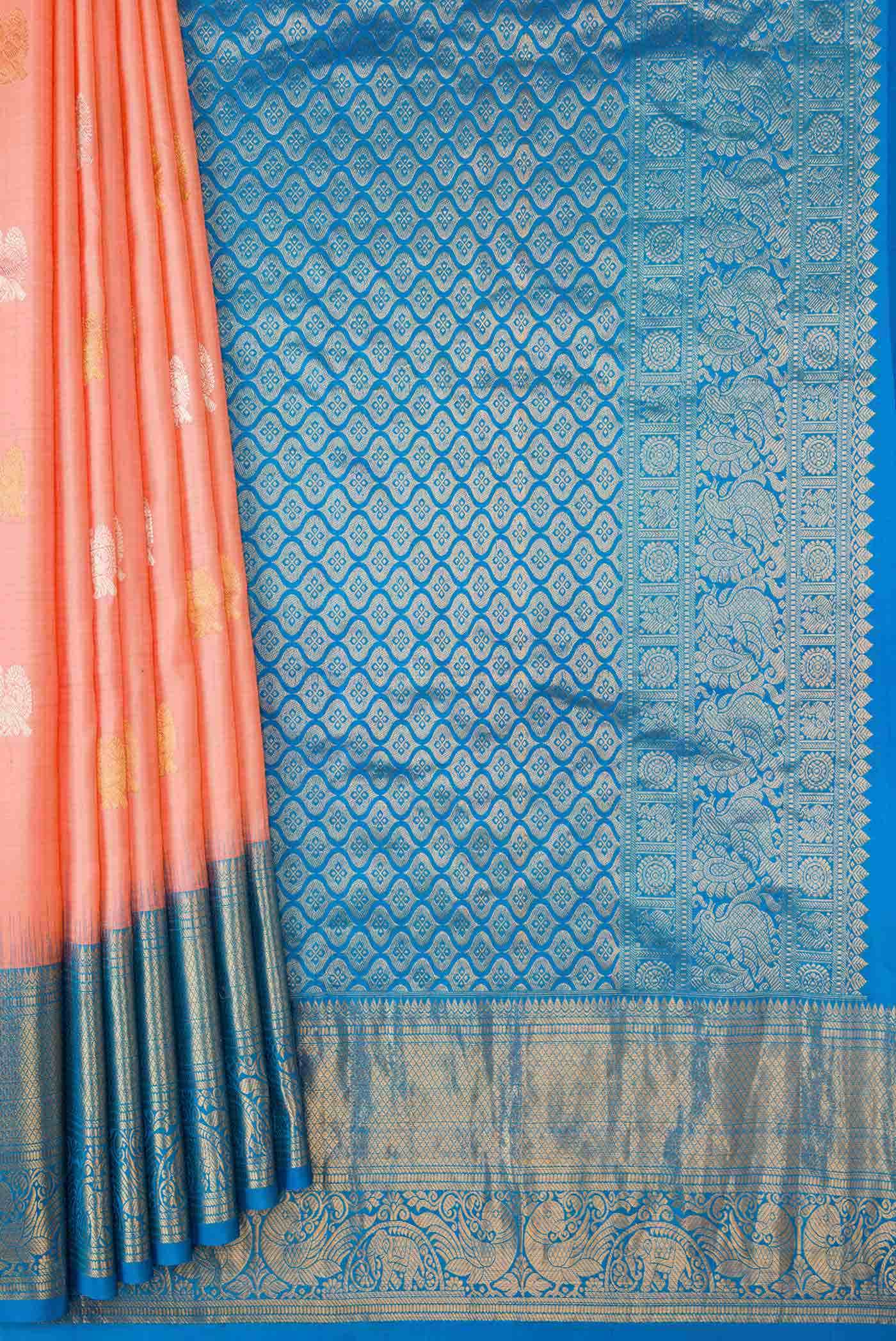 Peach Dual Tone Gadwal Silk Saree - Image 2