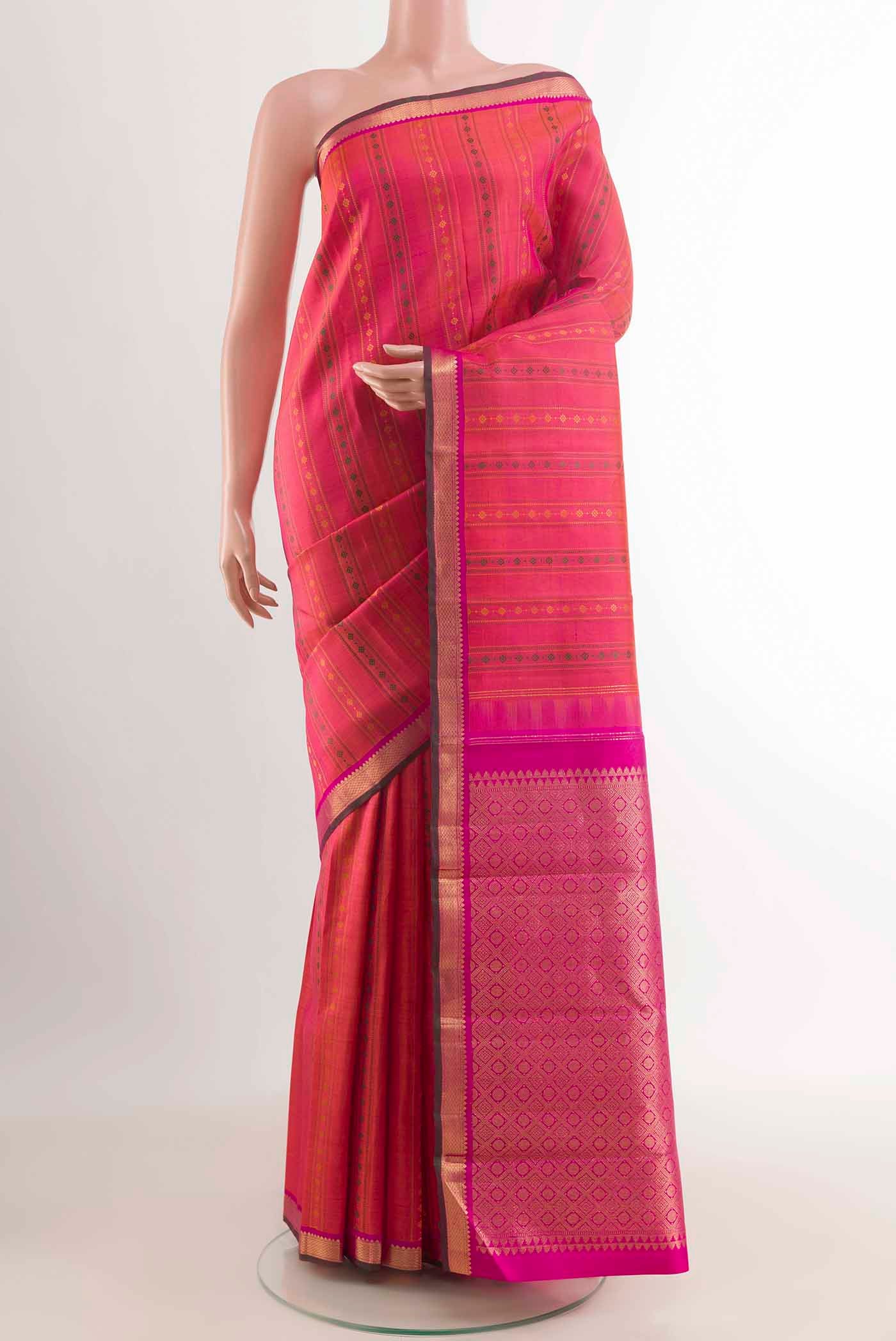 Pink with Orange Color Kanjivaram Silk Saree