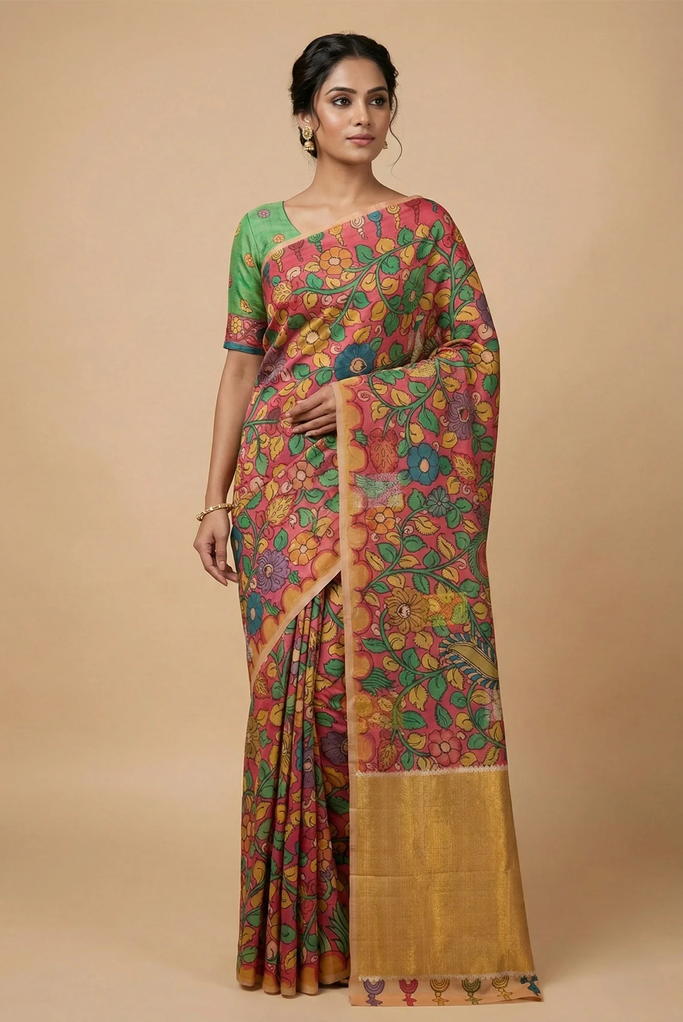 Coral Kanchipuram Silk Saree