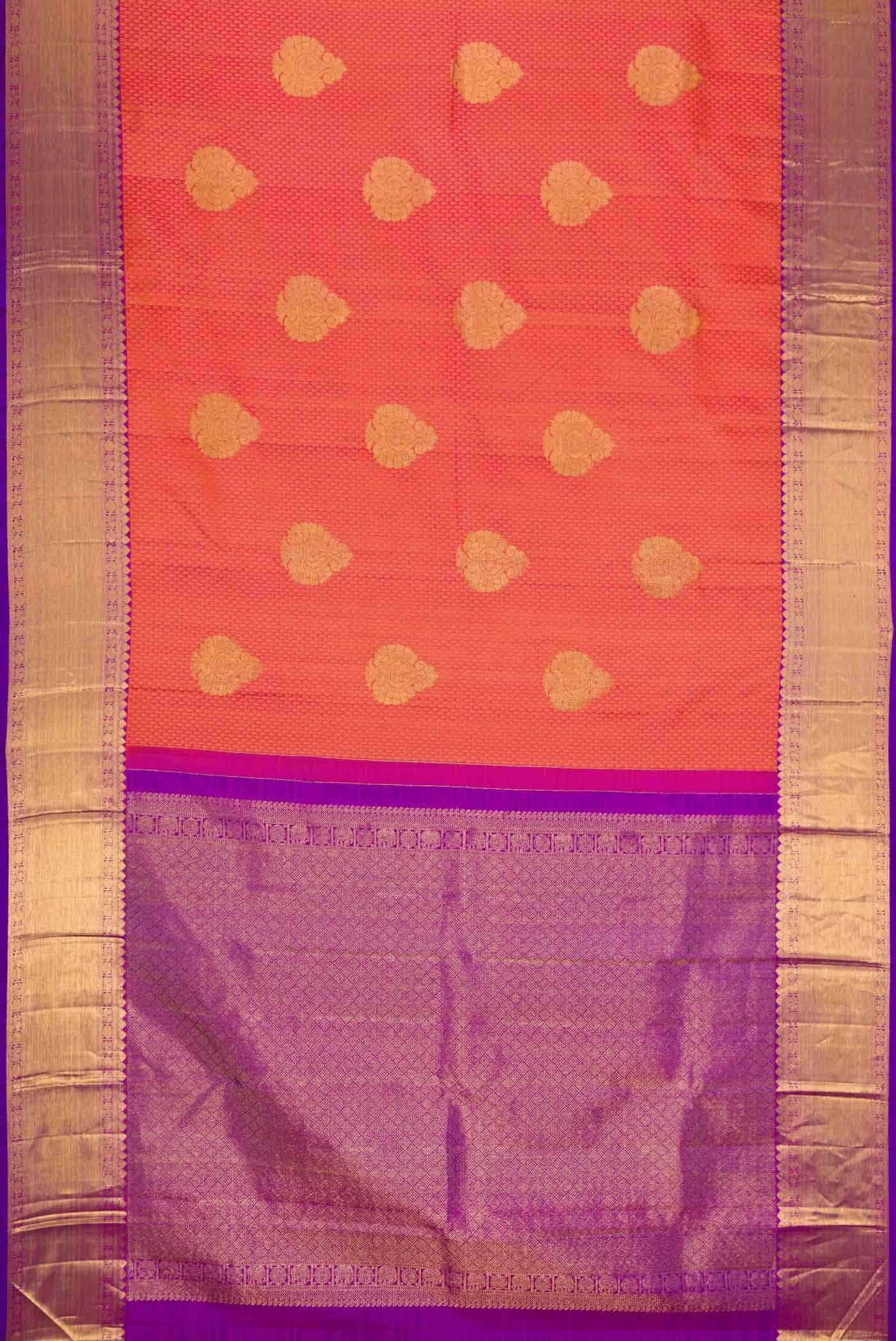Pure Silk Pure Zari Peach Dual Tone Kanjivaram Saree - Image 4