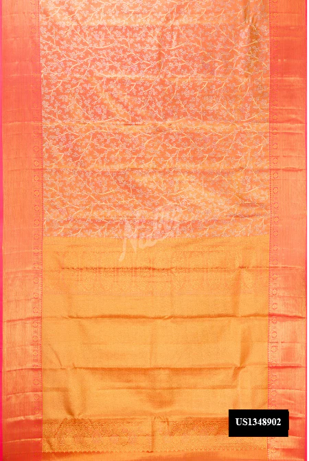 Peach Dual Tone Kanchipuram Tissue Silk Saree