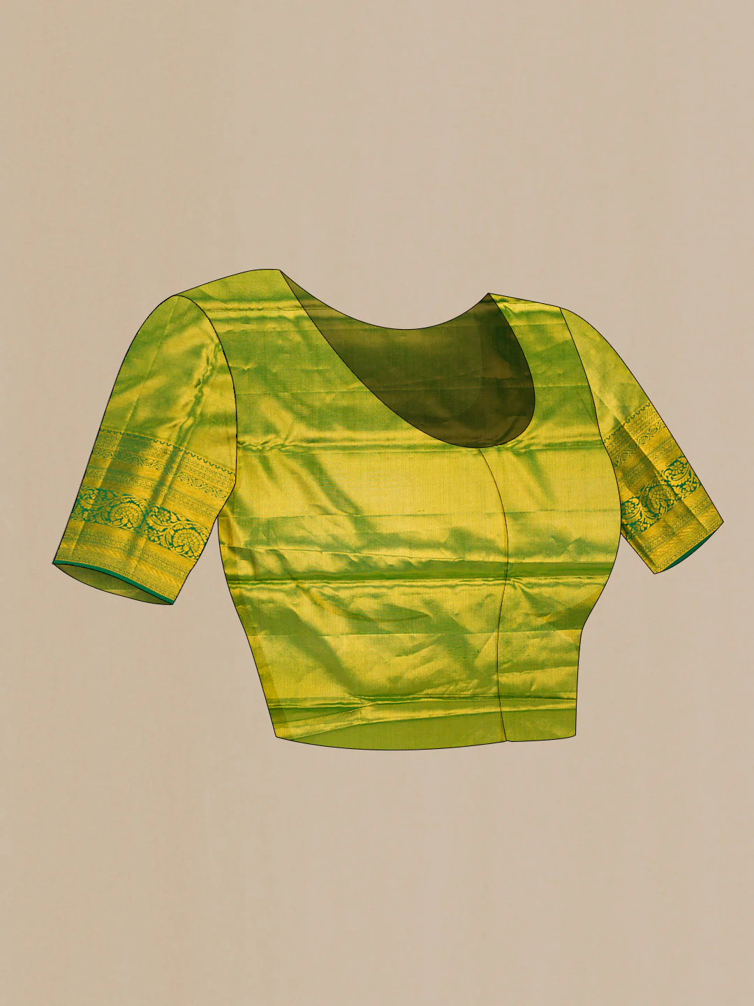 Peach ,Green and Green Color Kanchipuram Tissue Silk Saree - Image 5