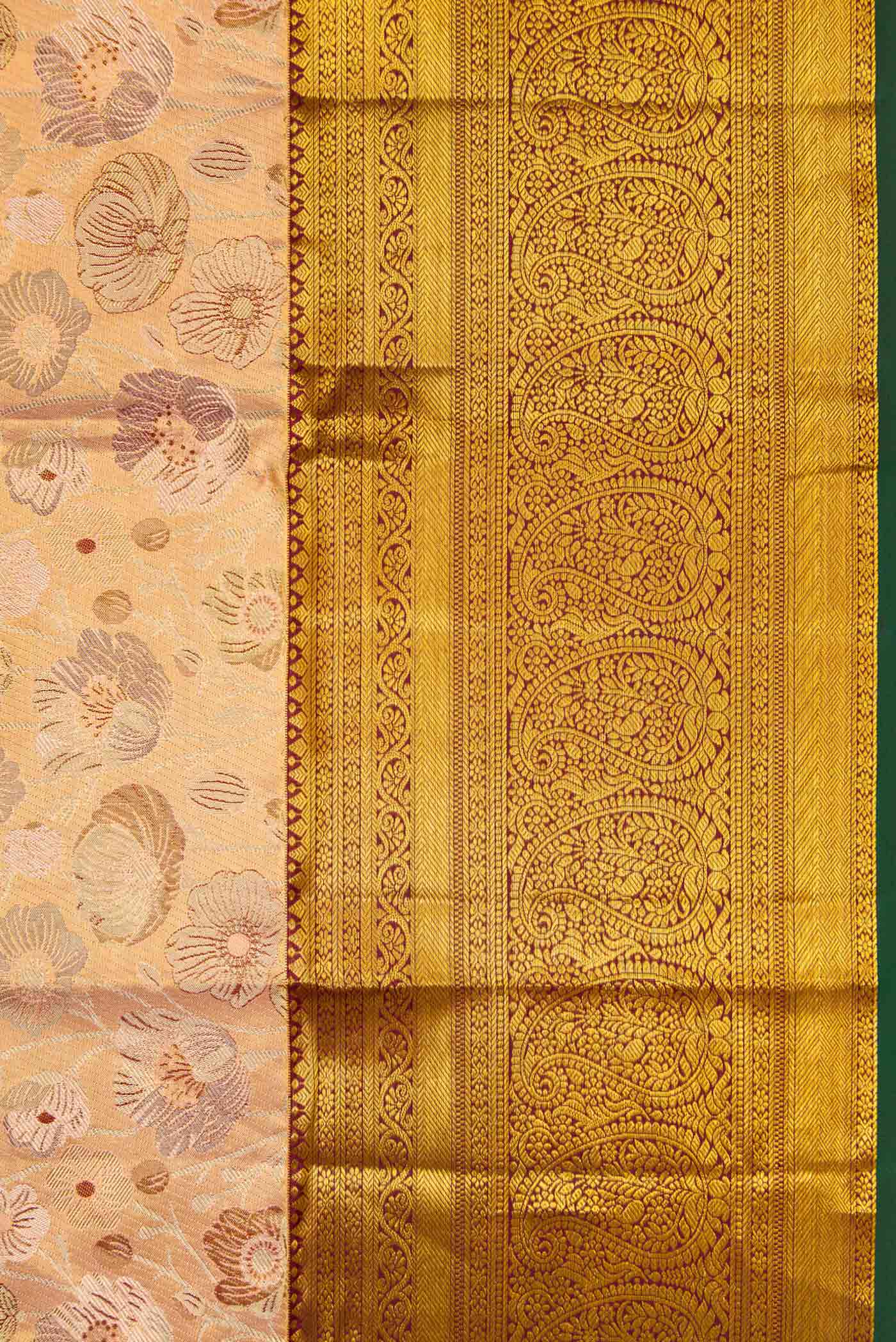 Sandel with Gold Color Kanchipuram Tissue Silk Saree - Image 3