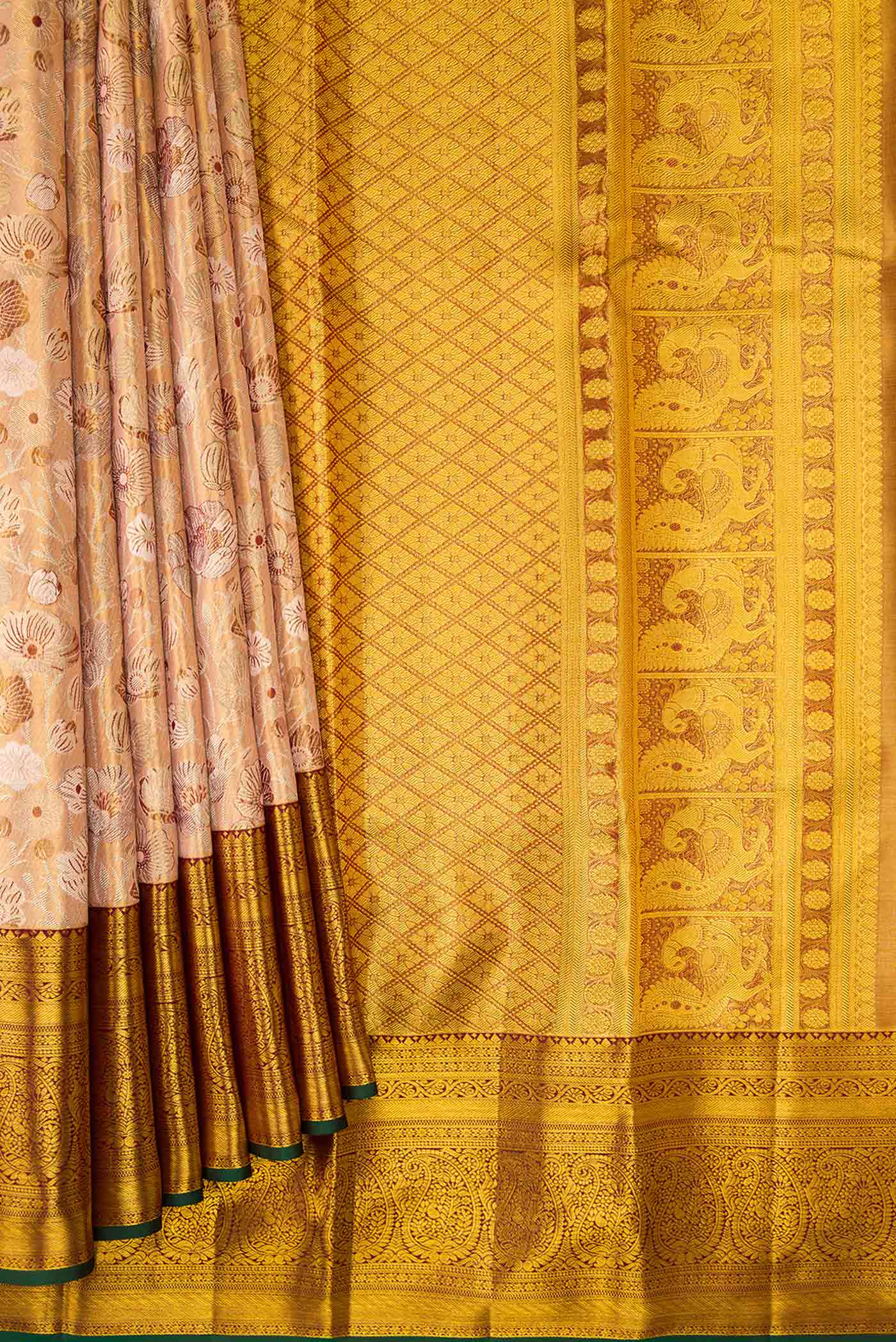 Sandel with Gold Color Kanchipuram Tissue Silk Saree - Image 4
