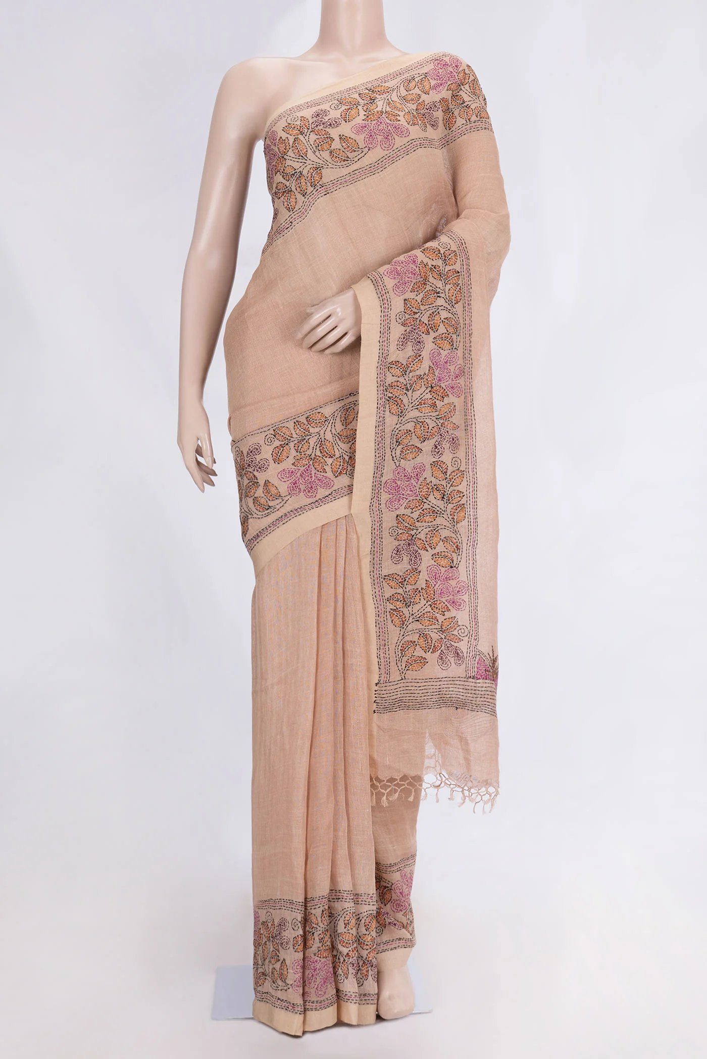 Peach Linen Saree