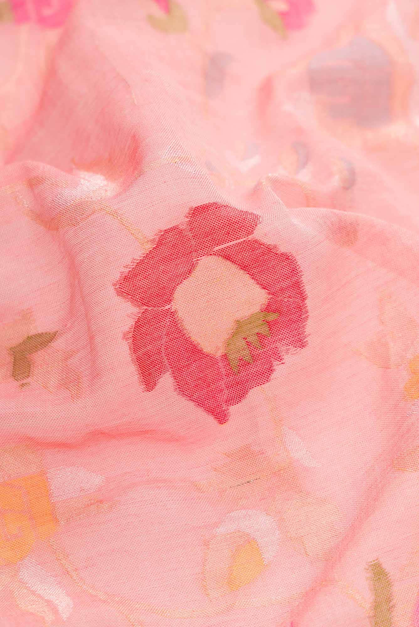 Pure Silk Pure Zari Peach Dual Tone Linen Saree - Image 3