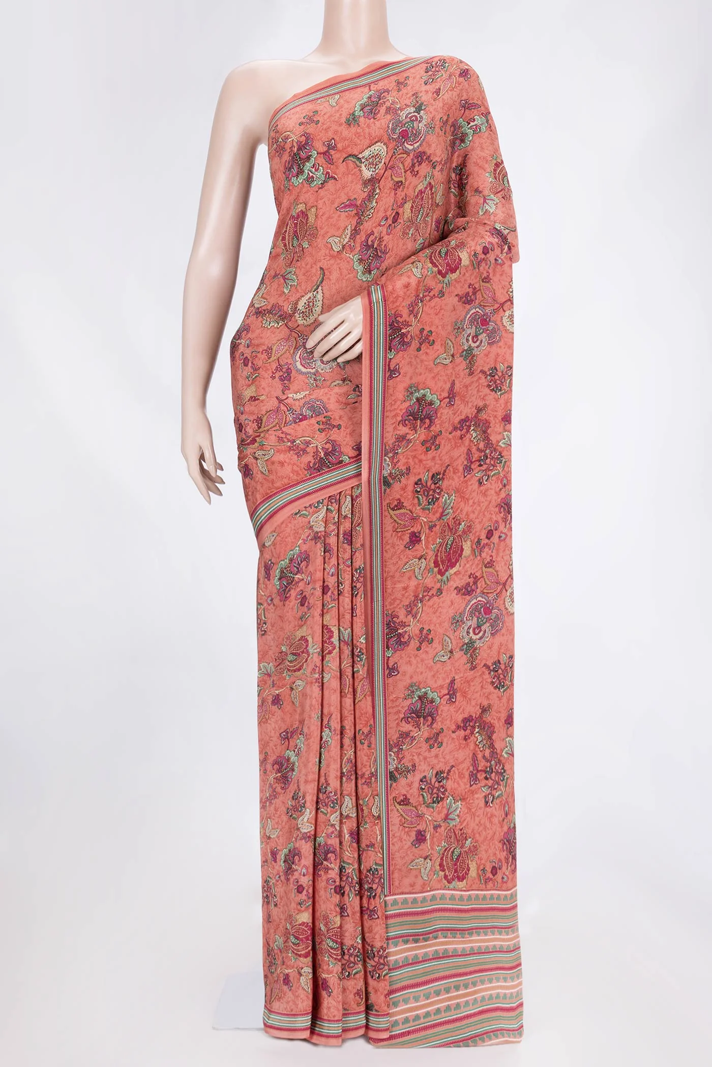 Peach Mysore Crepe Saree