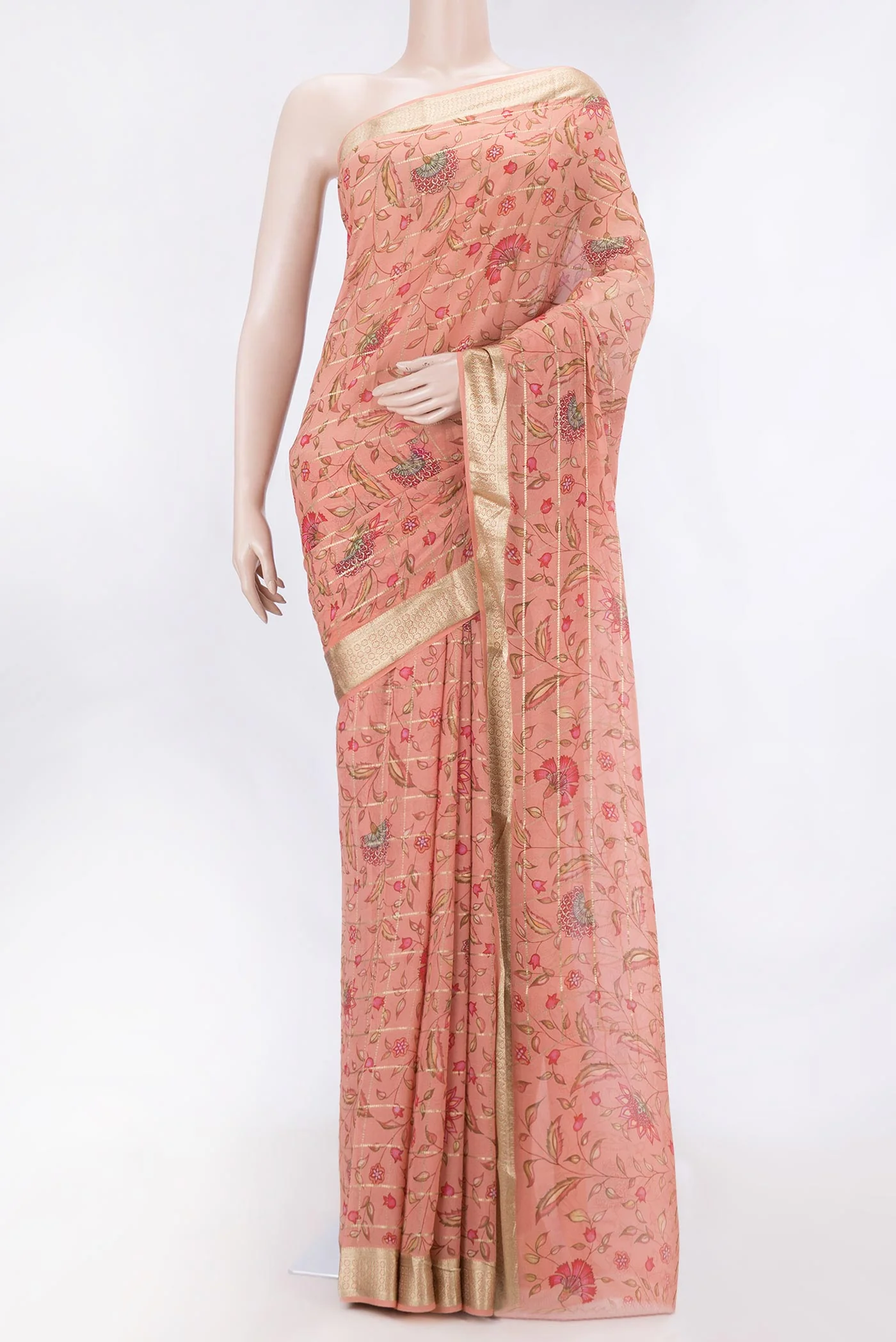Peach Dual Tone Mysore Georgette Saree