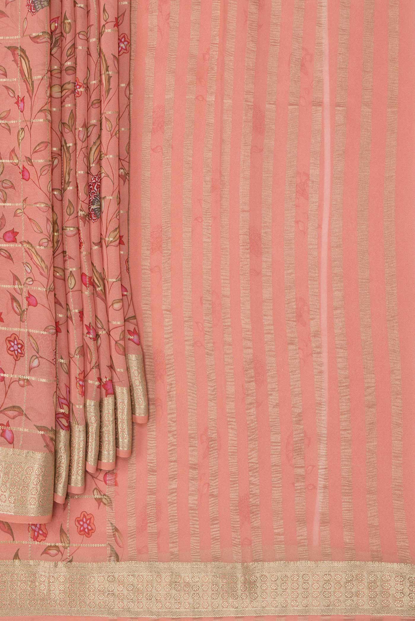 Peach Dual Tone Mysore Georgette Saree - Image 4