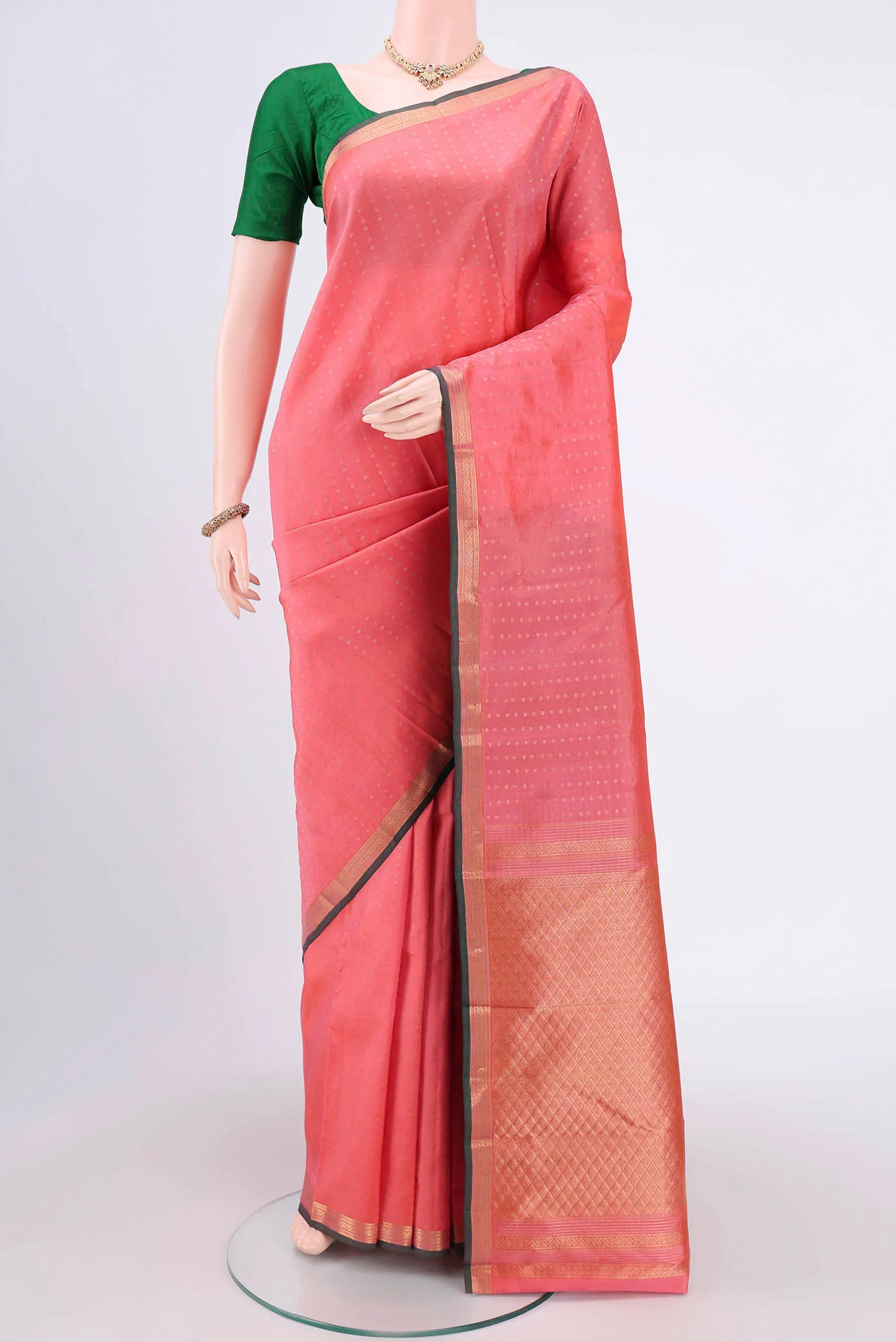 Coral Kanchipuram Silk Saree