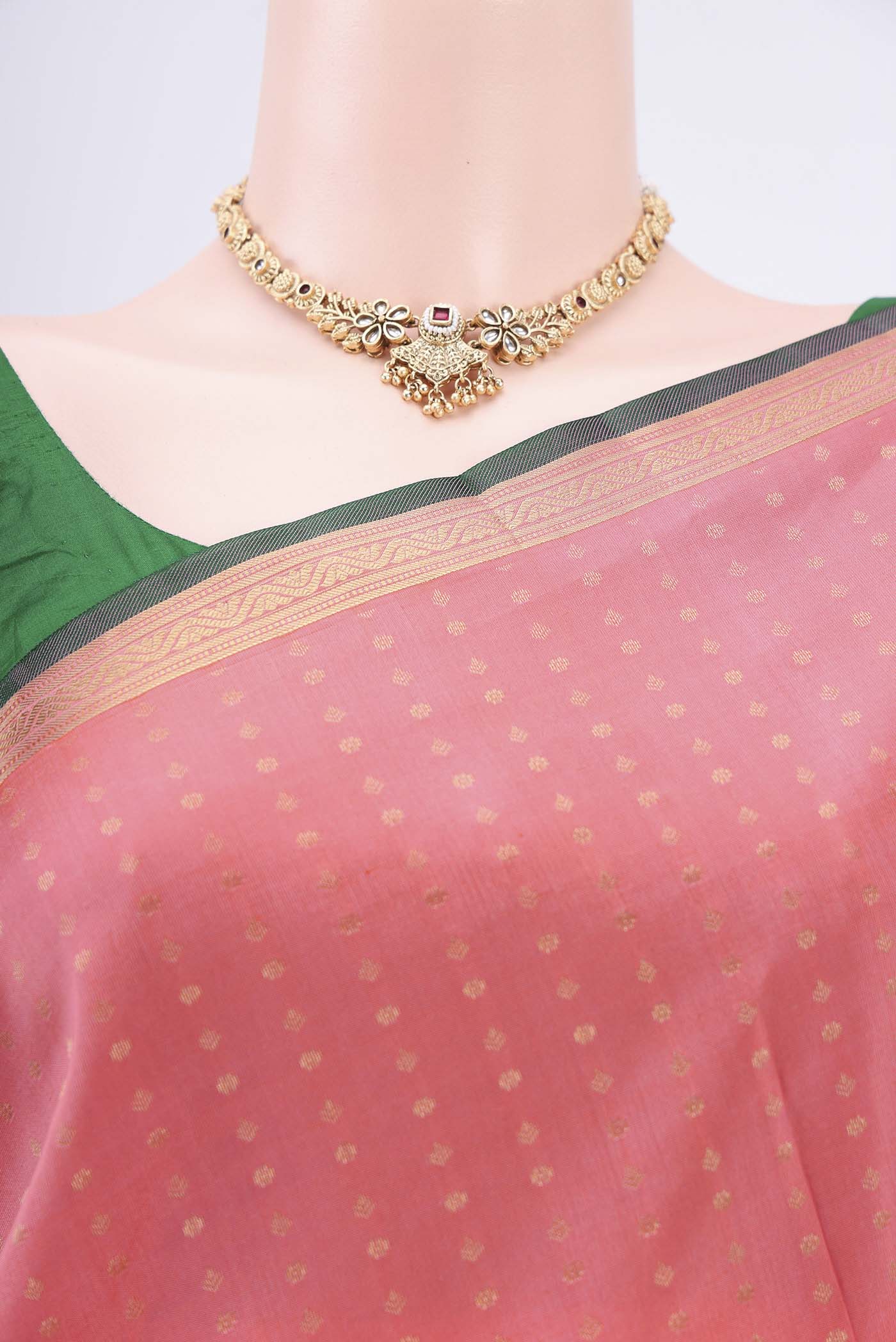 Coral Kanchipuram Silk Saree - Image 2
