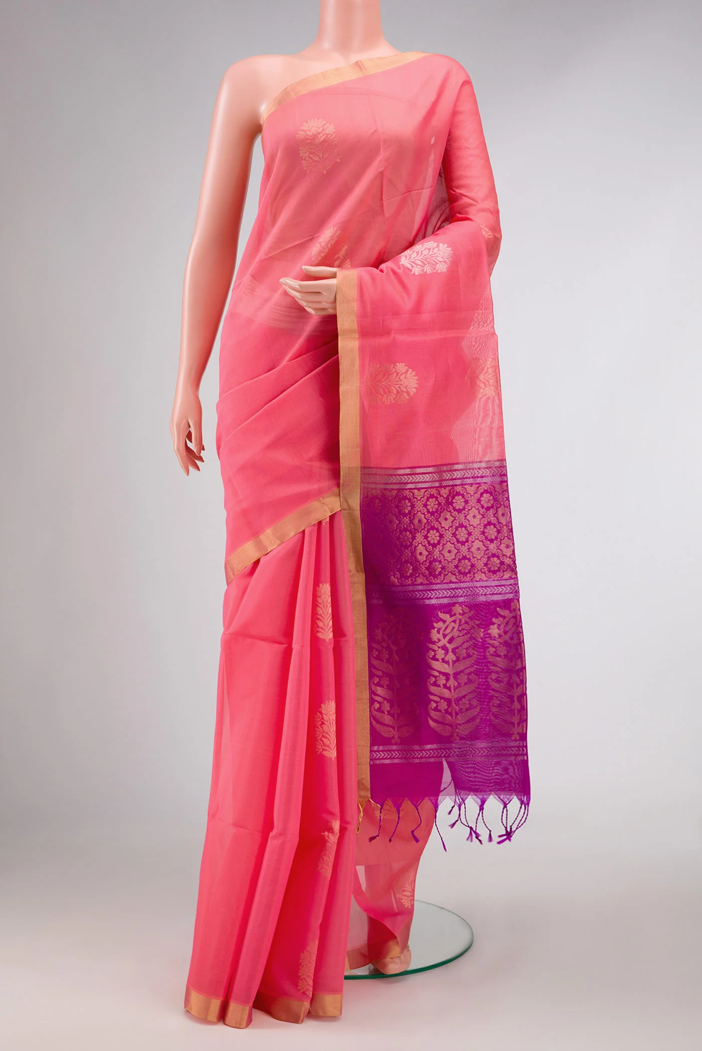 Peach Dual Tone Silk Cotton Saree