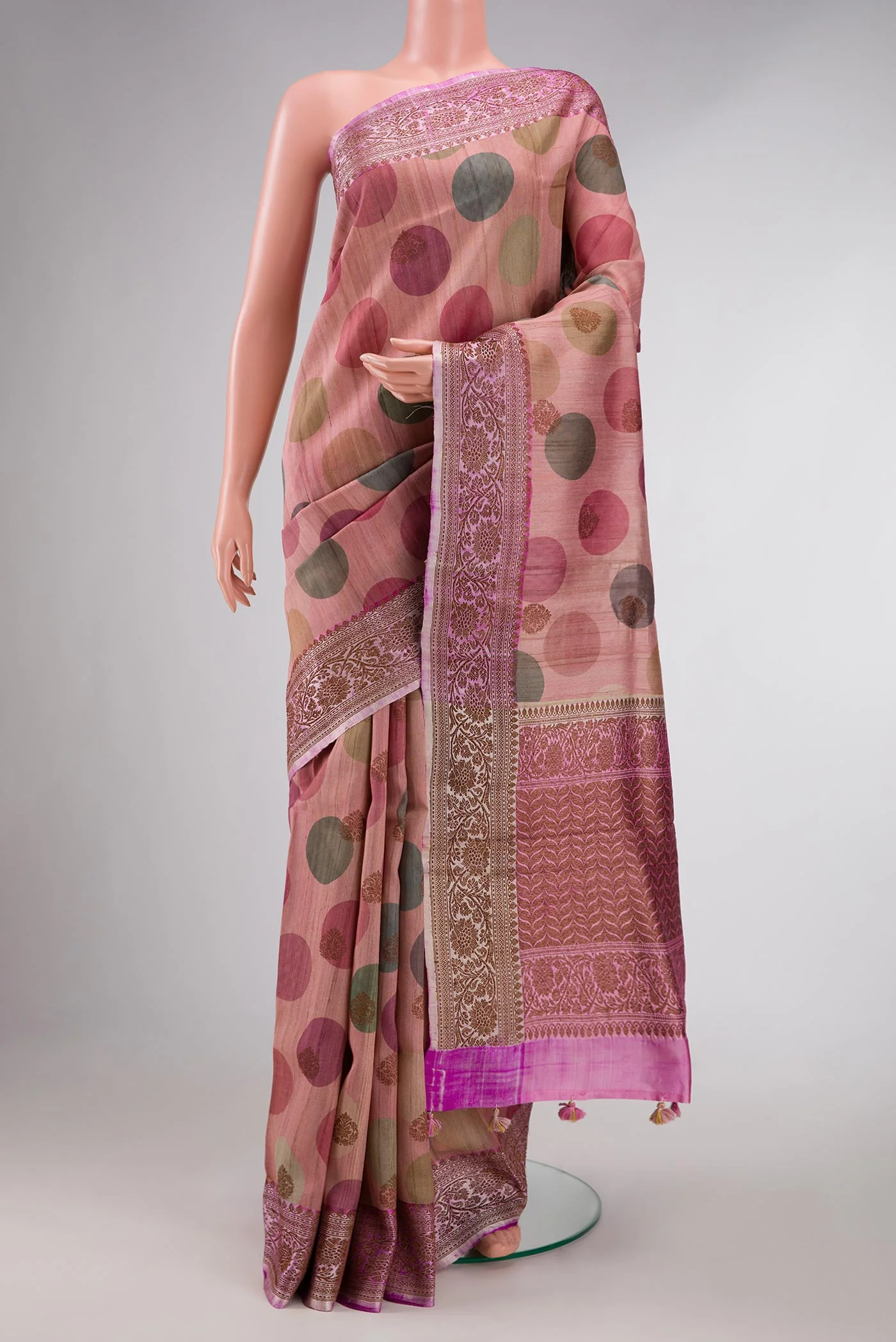 Peach Dual Tone Tussar Silk Saree