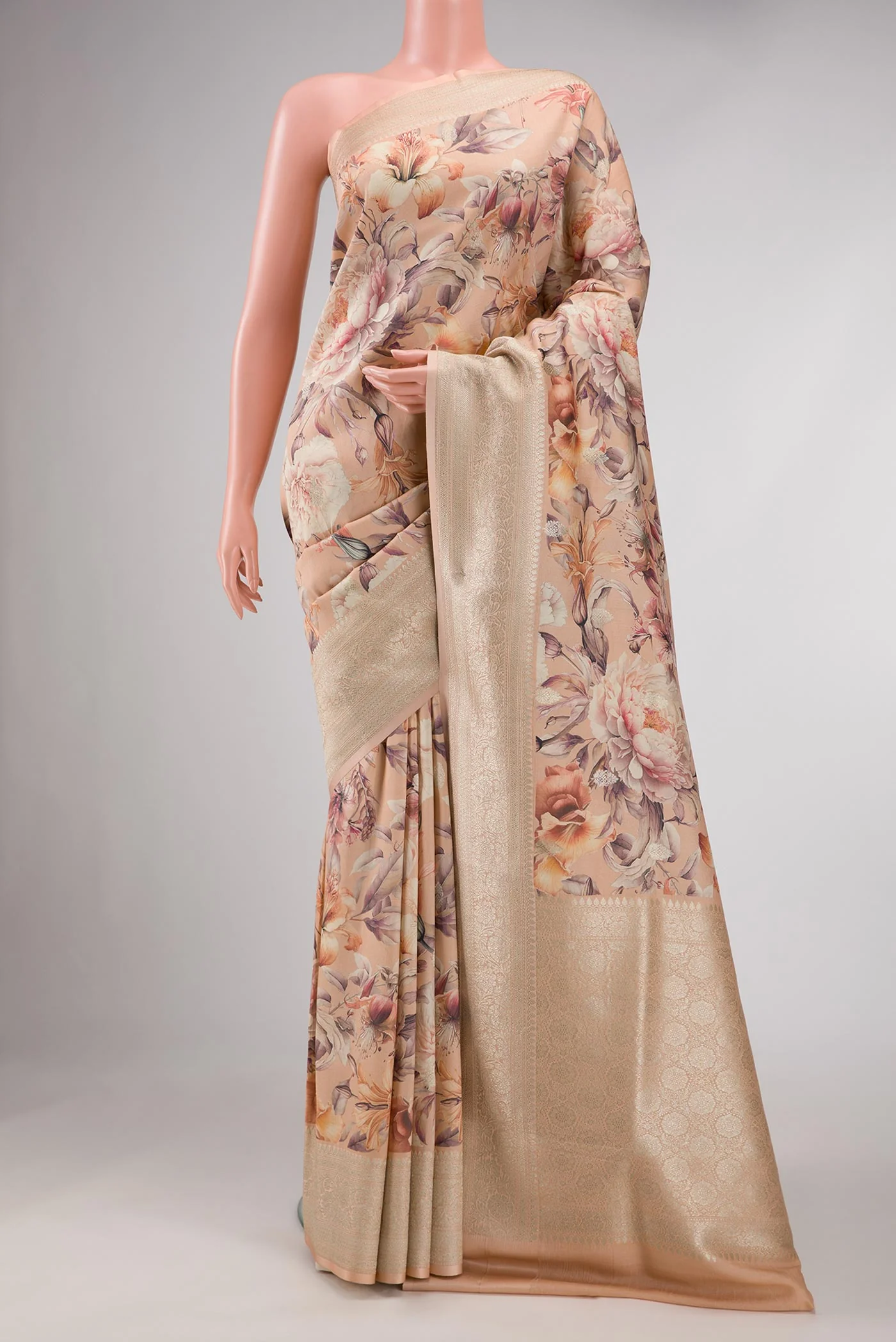 Peach Dual Tone Tussar Silk Saree